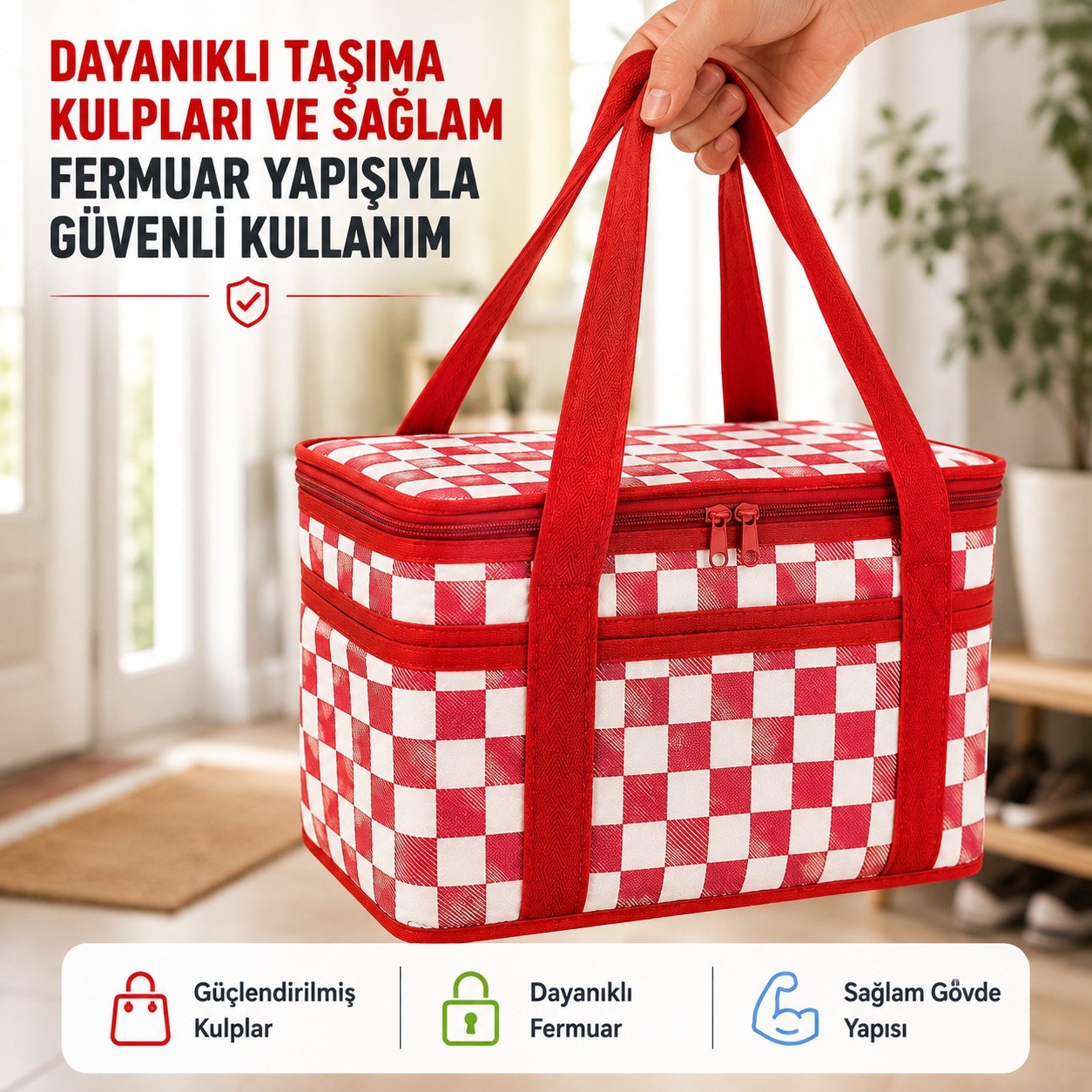 Isı Yalıtımlı Termal Piknik Çantası Geniş İç Hacimli Sıcak Soğuk Koruyucu Fermuarlı Yiyecek İçecek Taşıma Çantası