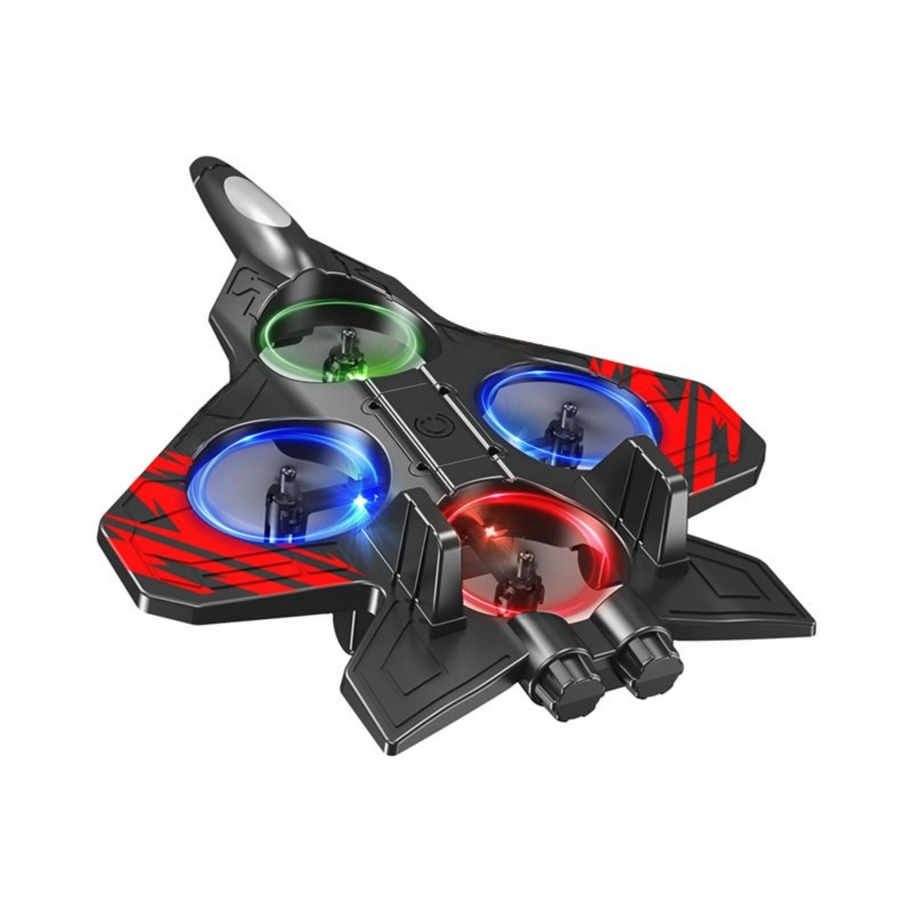 Işıklı Dönen Savaş Uçağı Tasarımlı Drone 360 Derece Hareketli Çarpışınca Yön Değiştiren Led Işıklı Uçak Oyuncak 