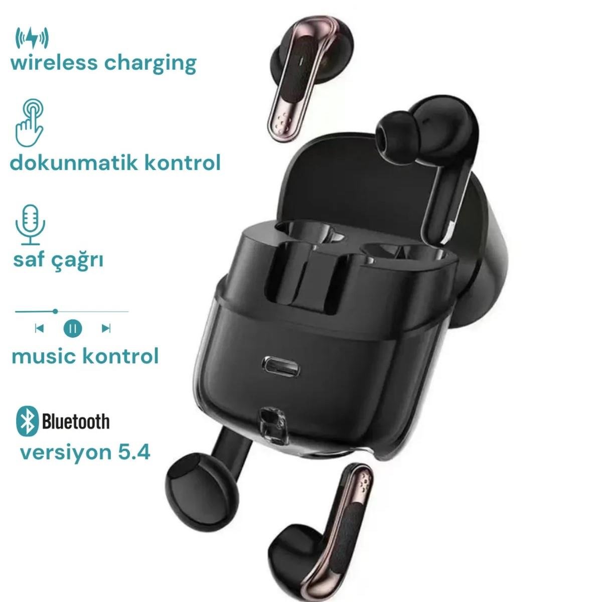 J17 Yeni Nesil Siyah Dört Başlıklı Kulak İçi Bluetooth Kulaklık