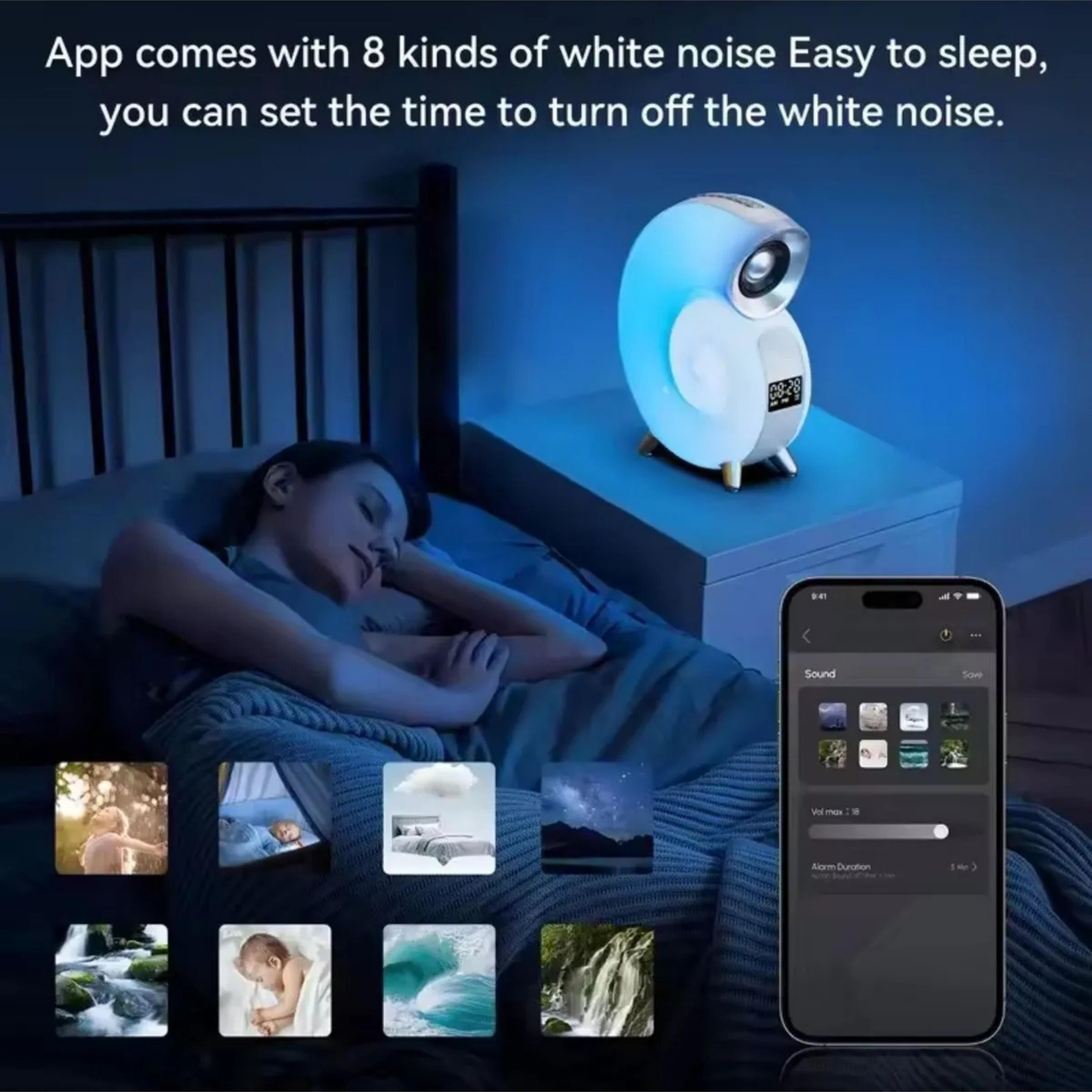 Kablosuz Ve Alarmlı Bluetooth Hoparlör Dijital Saatli Salyangoz Gece Lambası