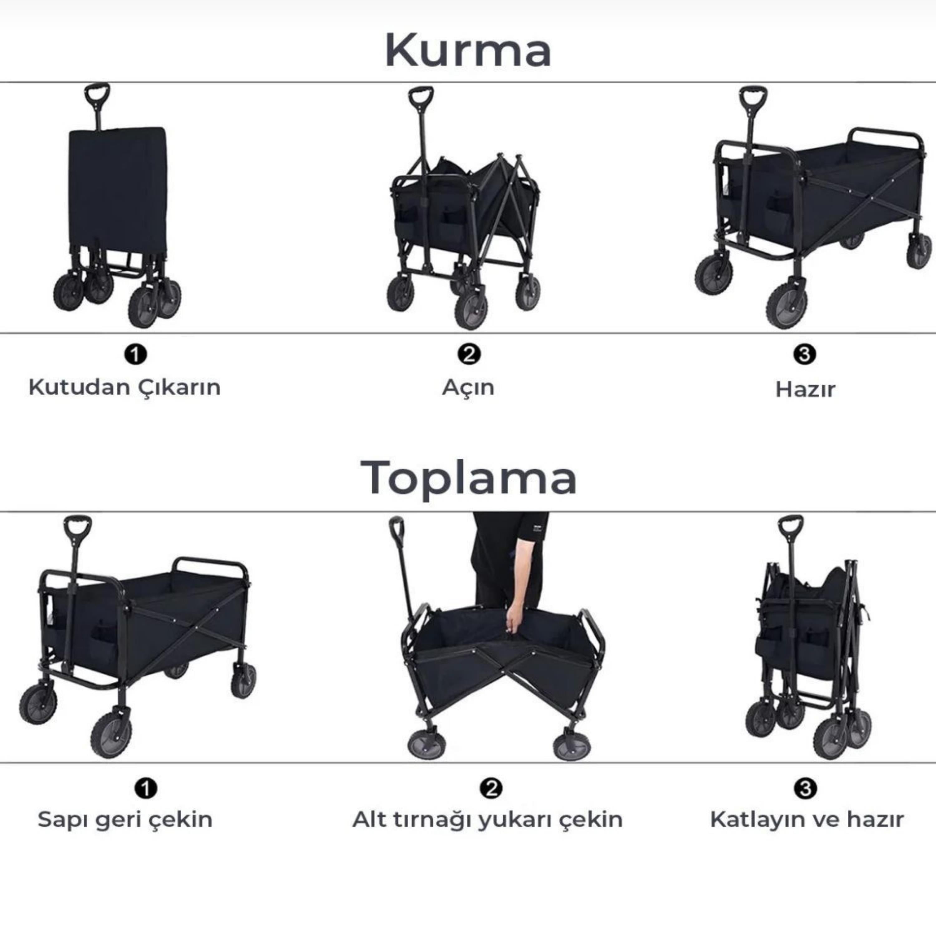 Katlanabilir Tekerlekli Taşıma Arabası Çok Amaçlı Katlanır El Arabası Dayanıklı Foldable Cart Ev Ofis Depo Bahçe Alışveriş İçin Pratik Yük Taşıma Arabası