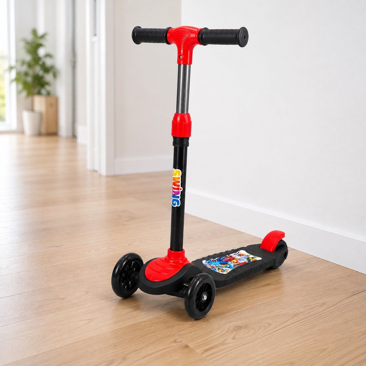 Kırmızı CNS Scooter Çocuklar İçin 3 Tekerlekli Denge Scooter 3 Kademe Ayarlanabilir Direksiyon Işıklı Tekerlekli Geniş Ayak Basma Alanı Arka Ayak Frenli Çocuk Scooterı
