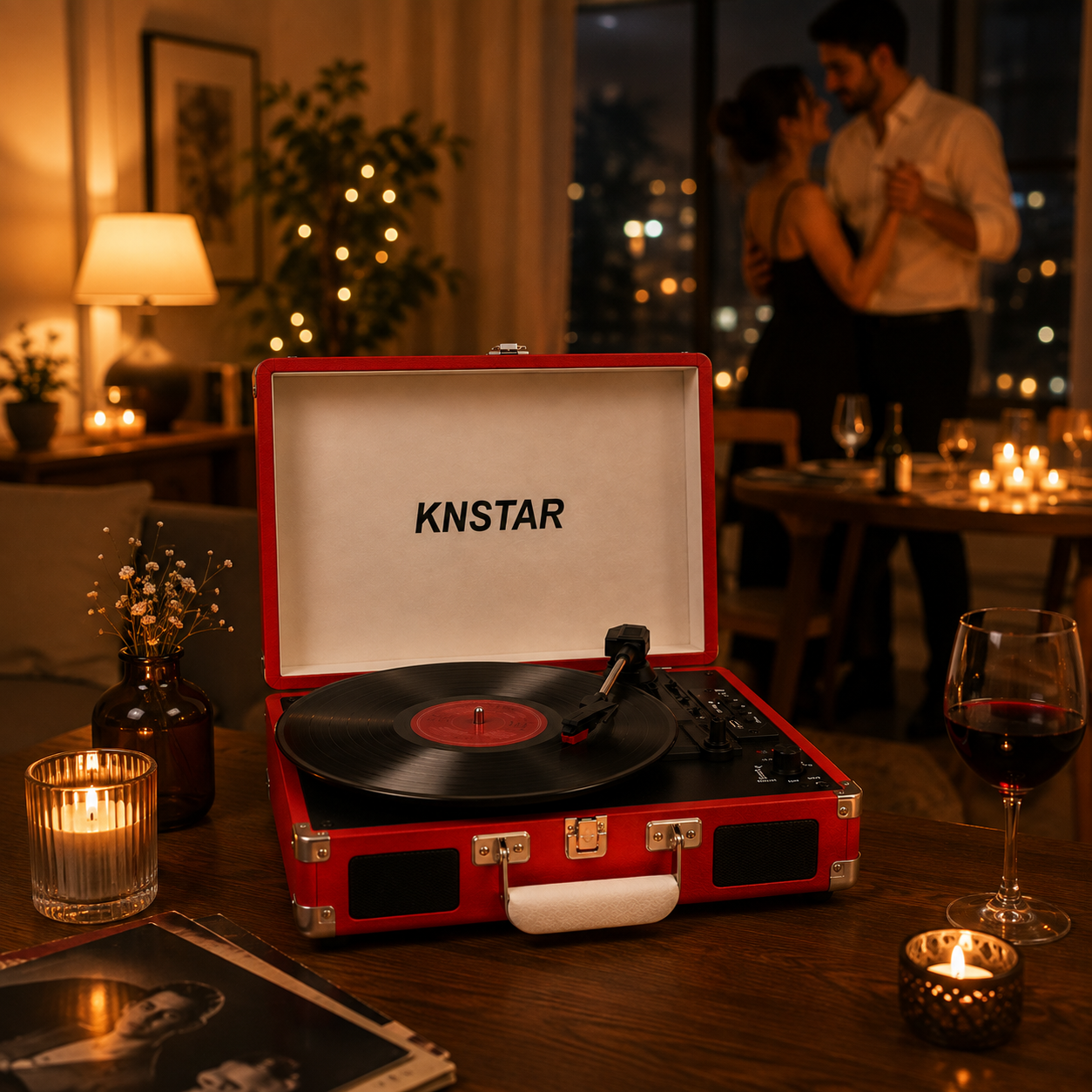 Kırmızı Retro Valiz Tipi Pikap 33 45 78 Devir Bluetooth USB SD Kart Destekli Dahili Hoparlörlü Taşınabilir Plak Çalar
