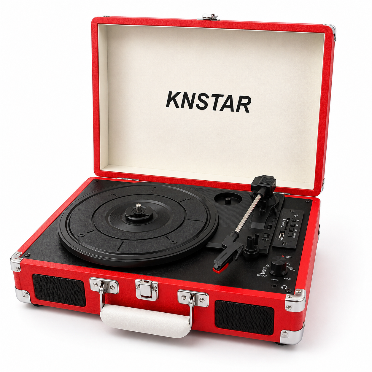 Kırmızı Retro Valiz Tipi Pikap 33 45 78 Devir Bluetooth USB SD Kart Destekli Dahili Hoparlörlü Taşınabilir Plak Çalar