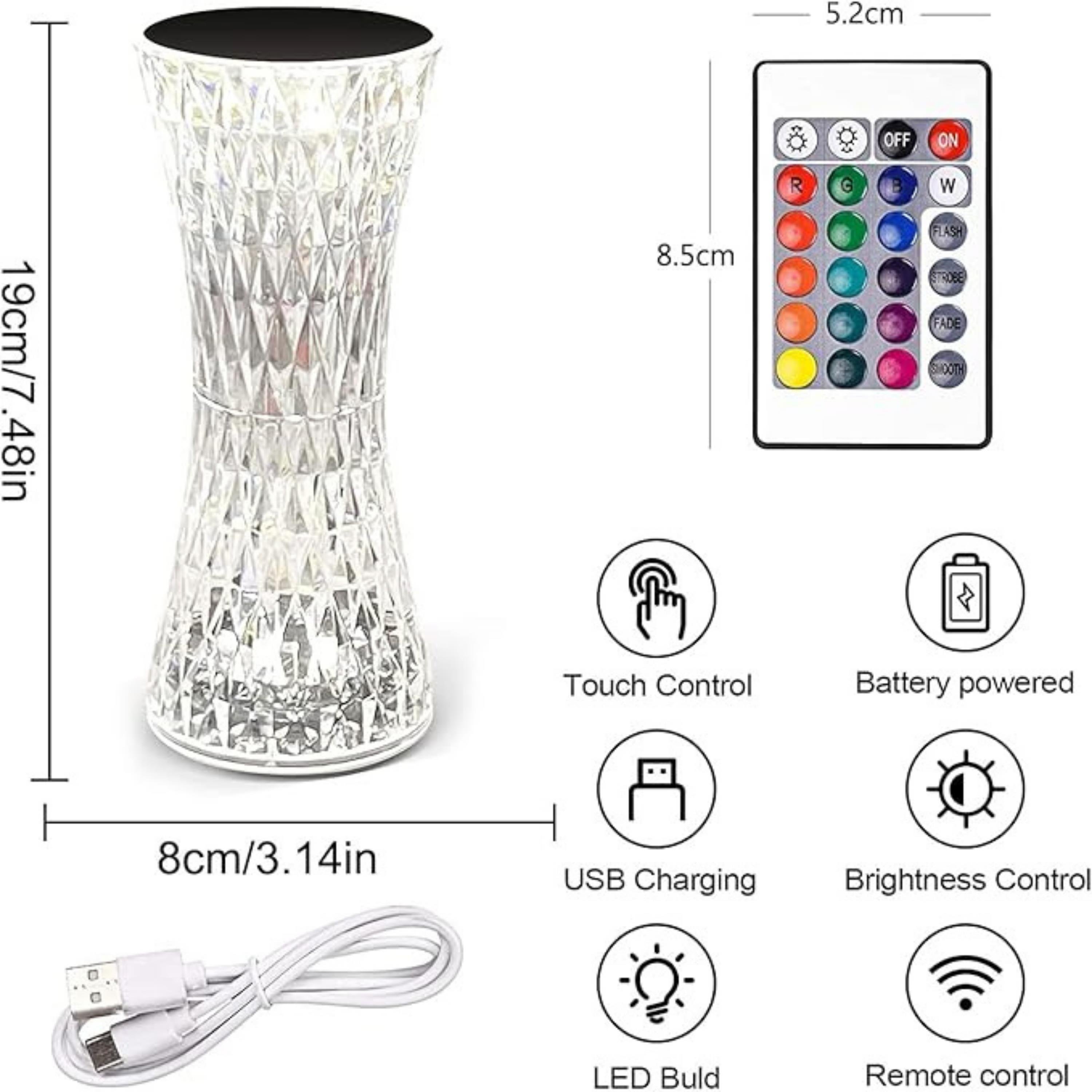 Kristal Dekoratif Masa Lambası Rgb Renk Değiştiren Dokunmatik Kontrollü 16 Renkli 4 Modlu Gece Lambası