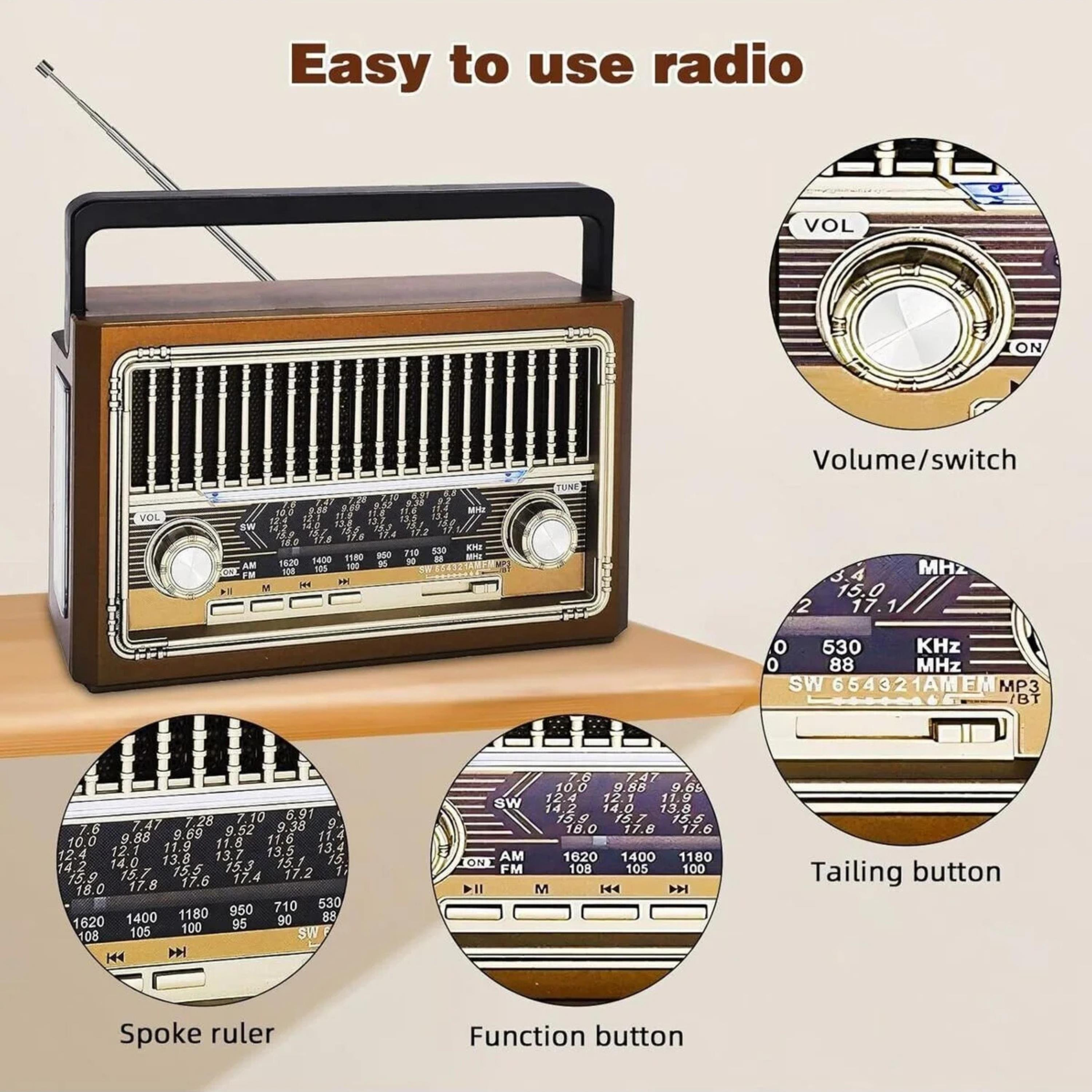 KTF-1655 Taşınabilir Fenerli Nostaljik Radyo Bluetooth Hoparlör