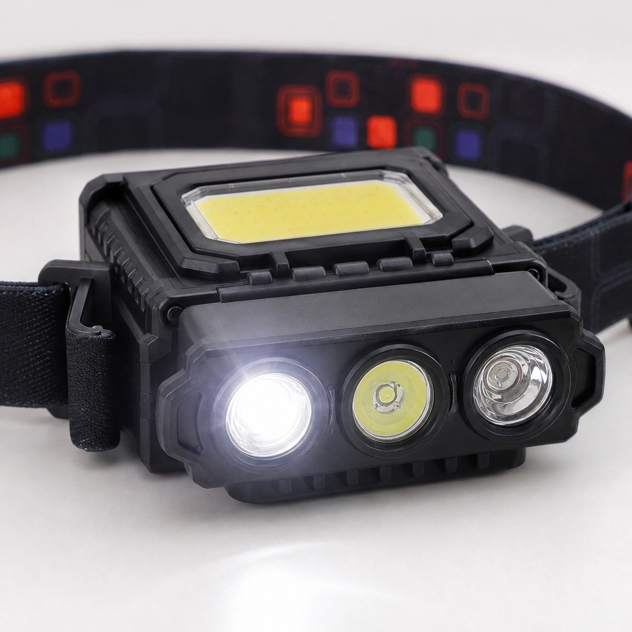 LY-801 Sensörlü Şarjlı Kafa Feneri Type-C Şarjlı 3 LED ve COB Aydınlatmalı Hareket Sensörlü Ayarlanabilir Bantlı Kamp Tamir Outdoor Baş Feneri