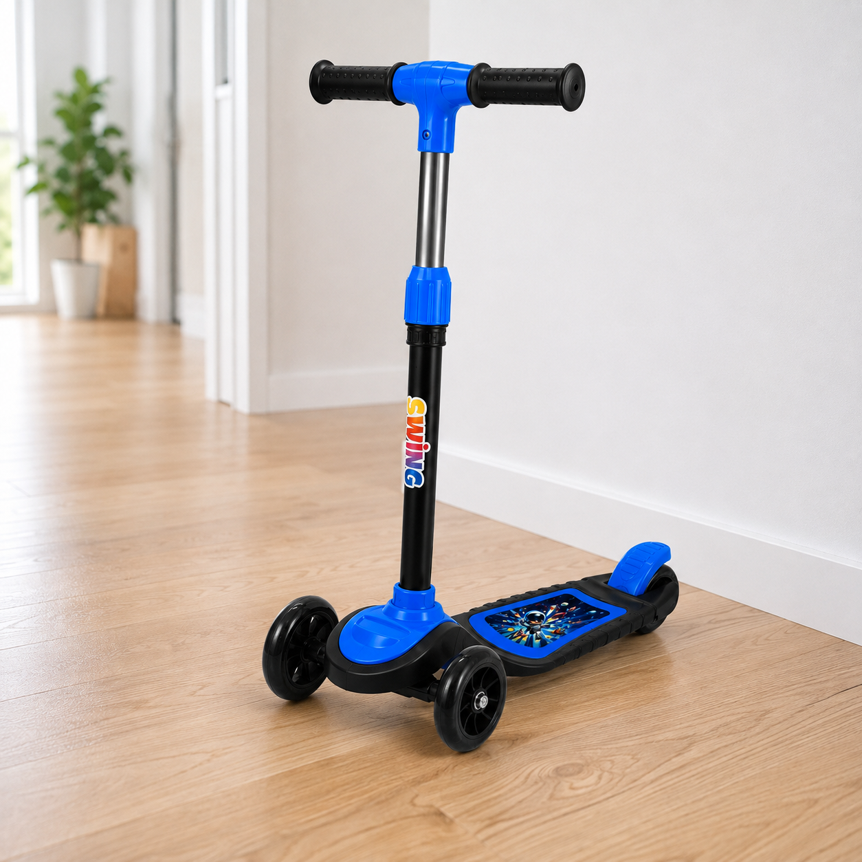 Mavi CNS Scooter Çocuklar İçin 3 Tekerlekli Denge Scooter 3 Kademe Ayarlanabilir Direksiyon Işıklı Tekerlekli Geniş Ayak Basma Alanı Arka Ayak Frenli Çocuk Scooterı