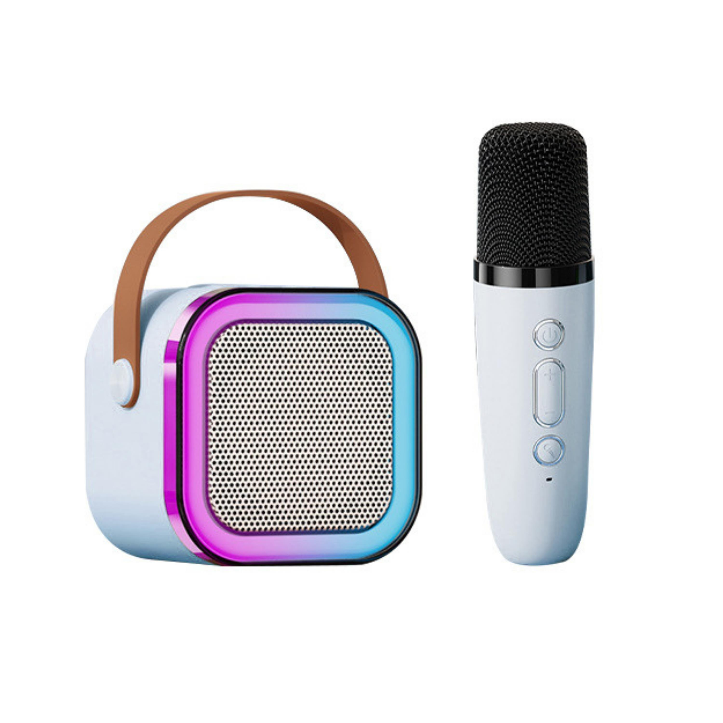 Mavi K12 Renkli Işıklı Karaoke Hoparlör Tek Mikrofonlu Taşınabilir Bluetooth Müzik Kutusu Led Efektli Kablosuz Şarjlı Speaker 