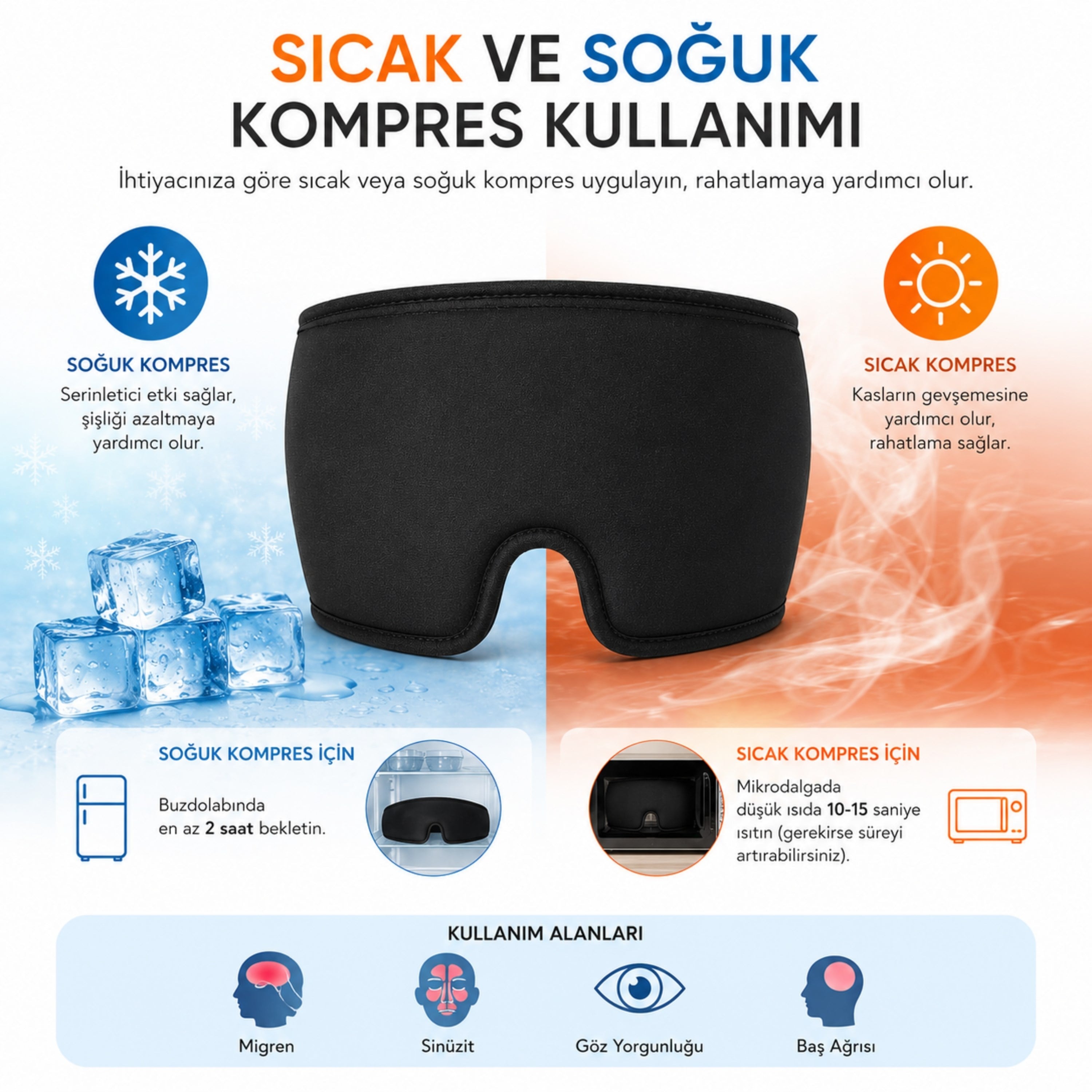 Migren Bandı Soğuk Sıcak Kompres Başlığı Baş Ağrısı Migren ve Göz Çevresi Kompresi İçin Tasarlanmış Jel Dolgulu 