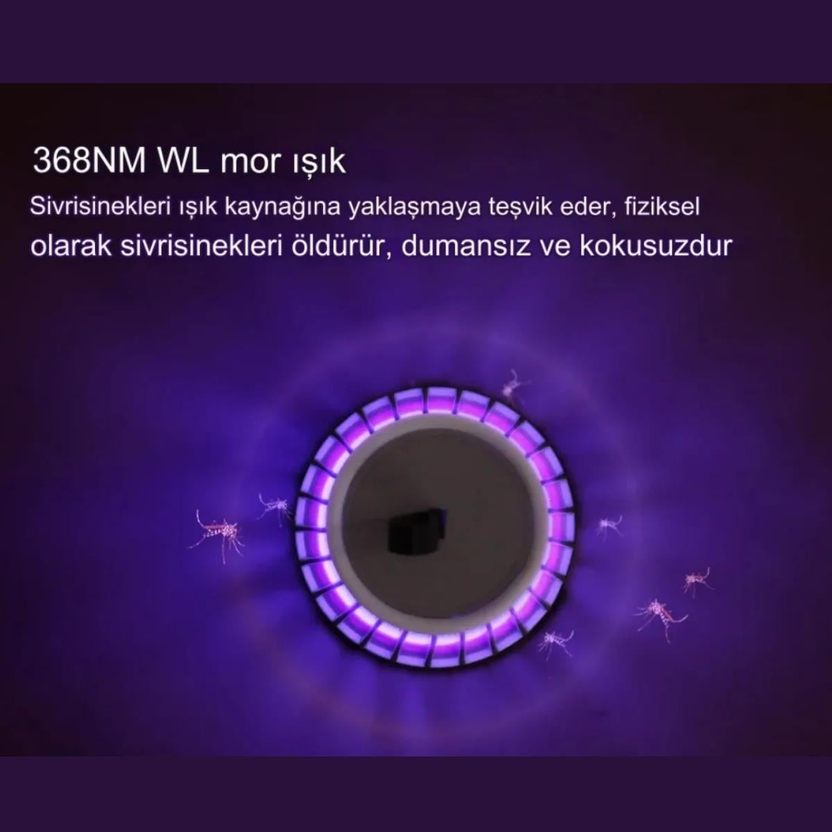 Mor Işıklı Taşınabilir Masaüstü Sinek Kovucu Cihaz Şarj Edilebilir Asma Halkalı 