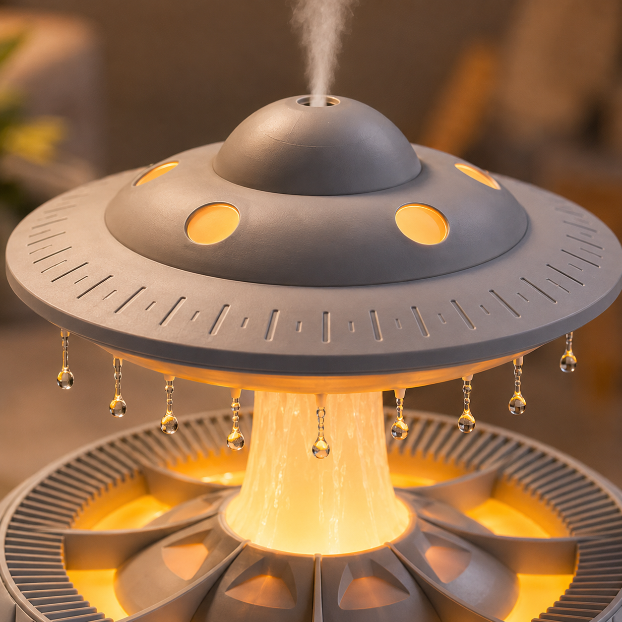 PDPG-V56 Ufo Tasarımlı Yağmur Damlacıklı Aroma Difüzörü Hava Nemlendirici LED Işıklı Buhar Makinesi Zaman Ayarlı Dekoratif Oda Nemlendirici