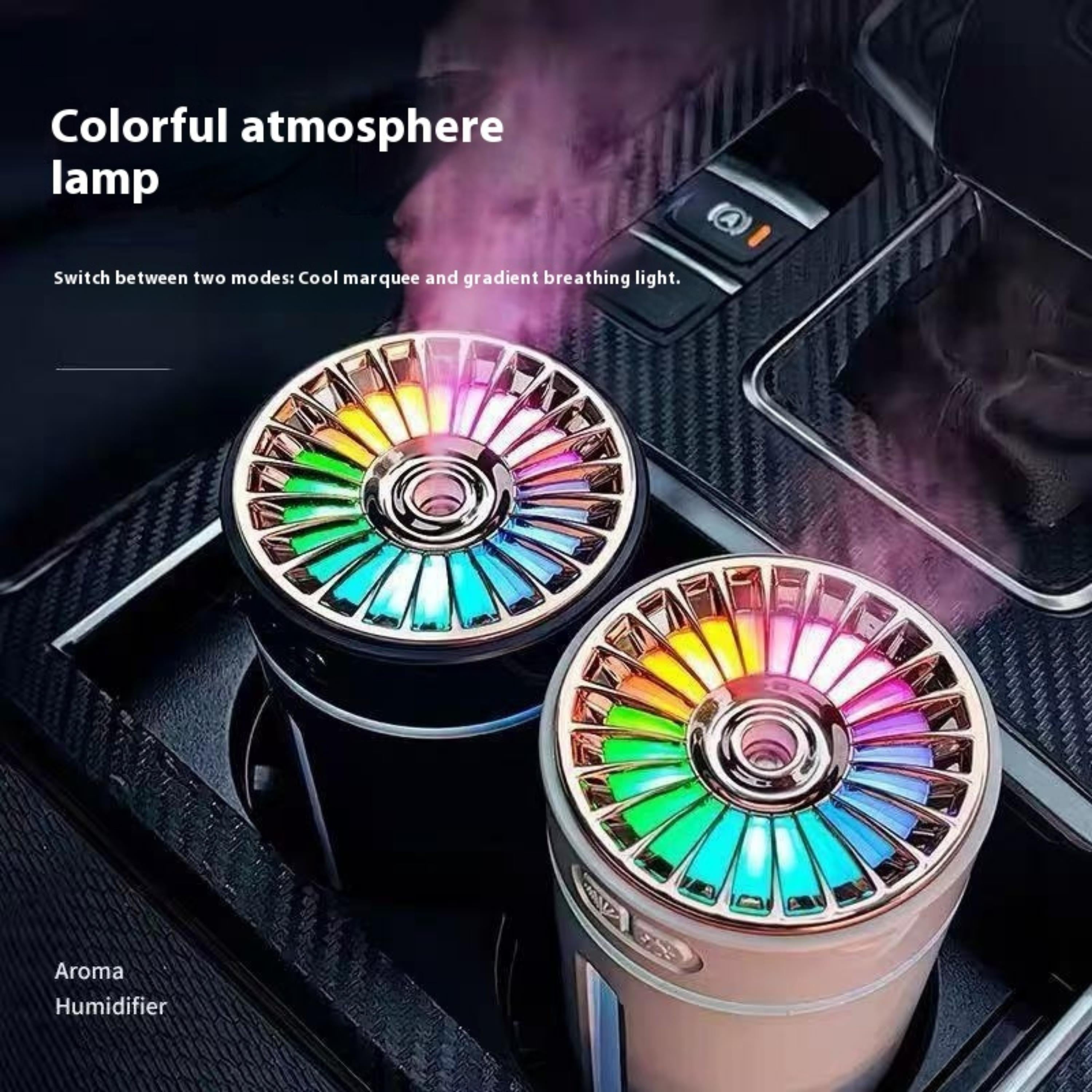 Pembe 0618 Araç Nemlendirici Usb Aroma Humidifier Rgb Işıklı Araç Masaüstü Ortam Hava Nemlendiric Aroma Difüzörü Buhar Makinesi