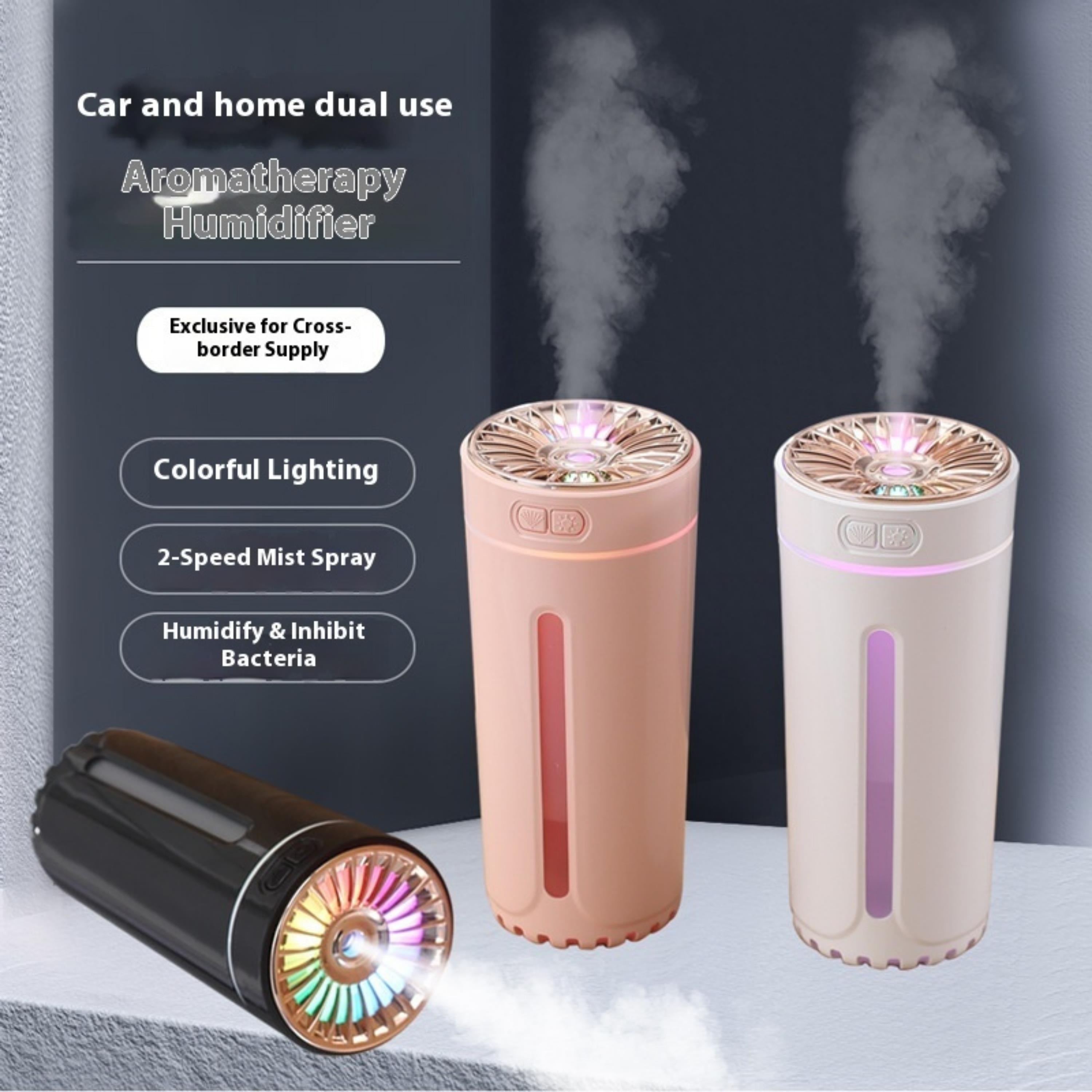 Pembe 0618 Araç Nemlendirici Usb Aroma Humidifier Rgb Işıklı Araç Masaüstü Ortam Hava Nemlendiric Aroma Difüzörü Buhar Makinesi