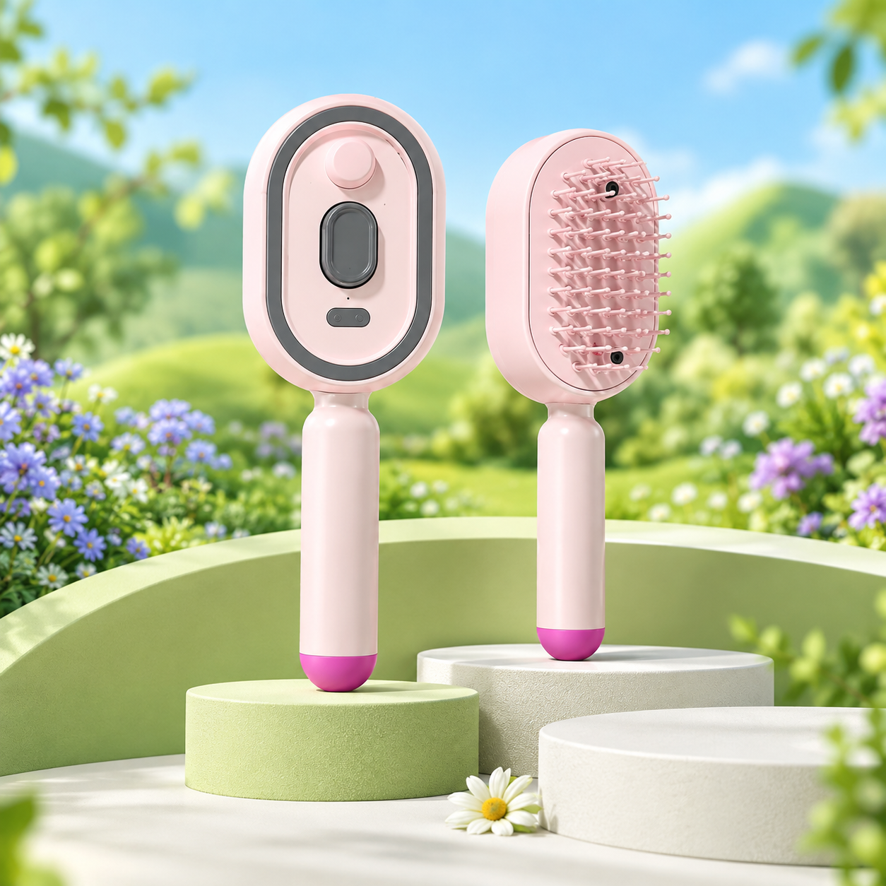 Pembe AMG51 Spreyli Elektrikli Saç Tarağı İnce Püskürtmeli Nemlendirici Saç Bakım Tarağı Hava Yastıklı Dolaşık Açıcı Şarjlı Anti Statik Saç Fırçası 