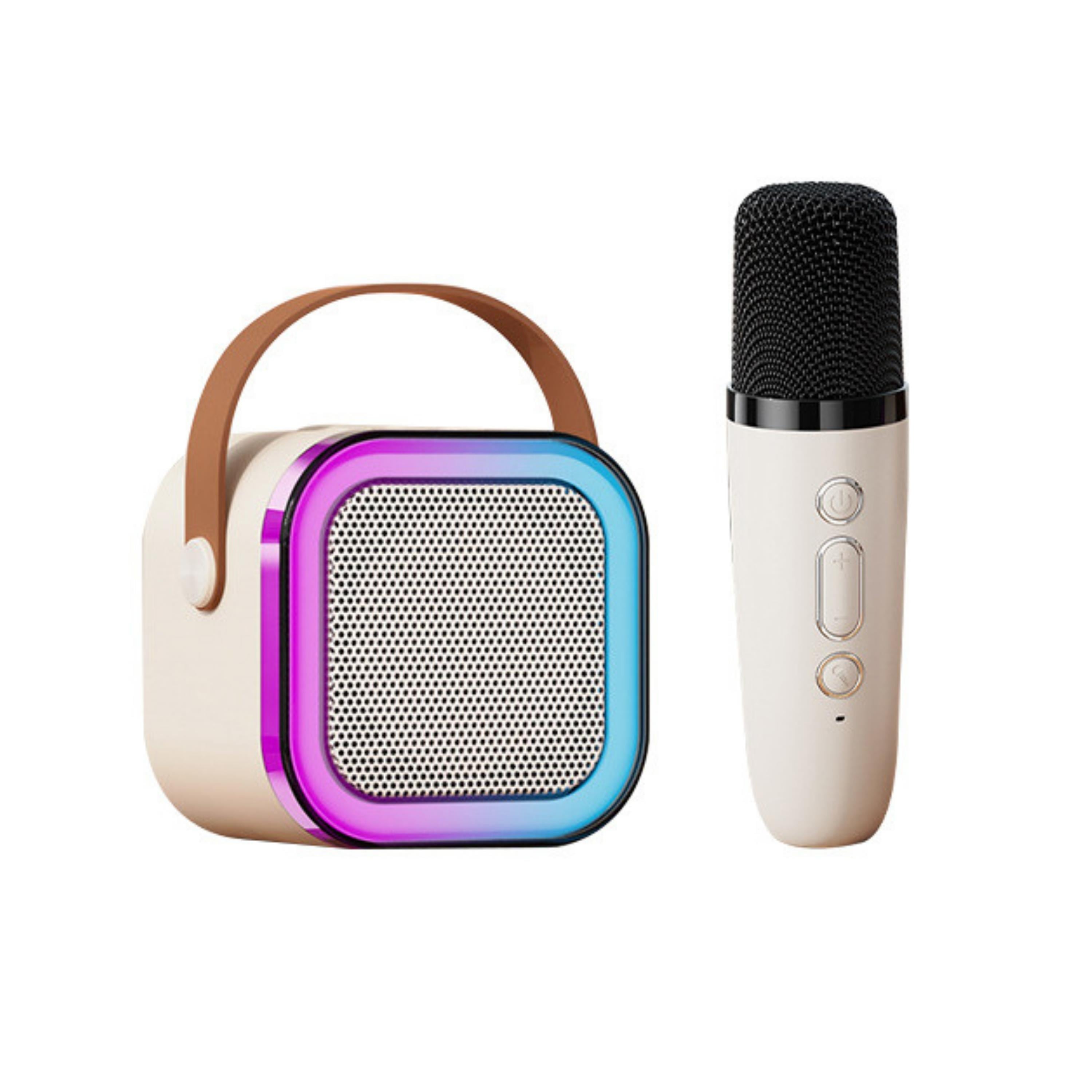 Pembe K12 Renkli Işıklı Karaoke Hoparlör Tek Mikrofonlu Taşınabilir Bluetooth Müzik Kutusu Led Efektli Kablosuz Şarjlı Speaker 