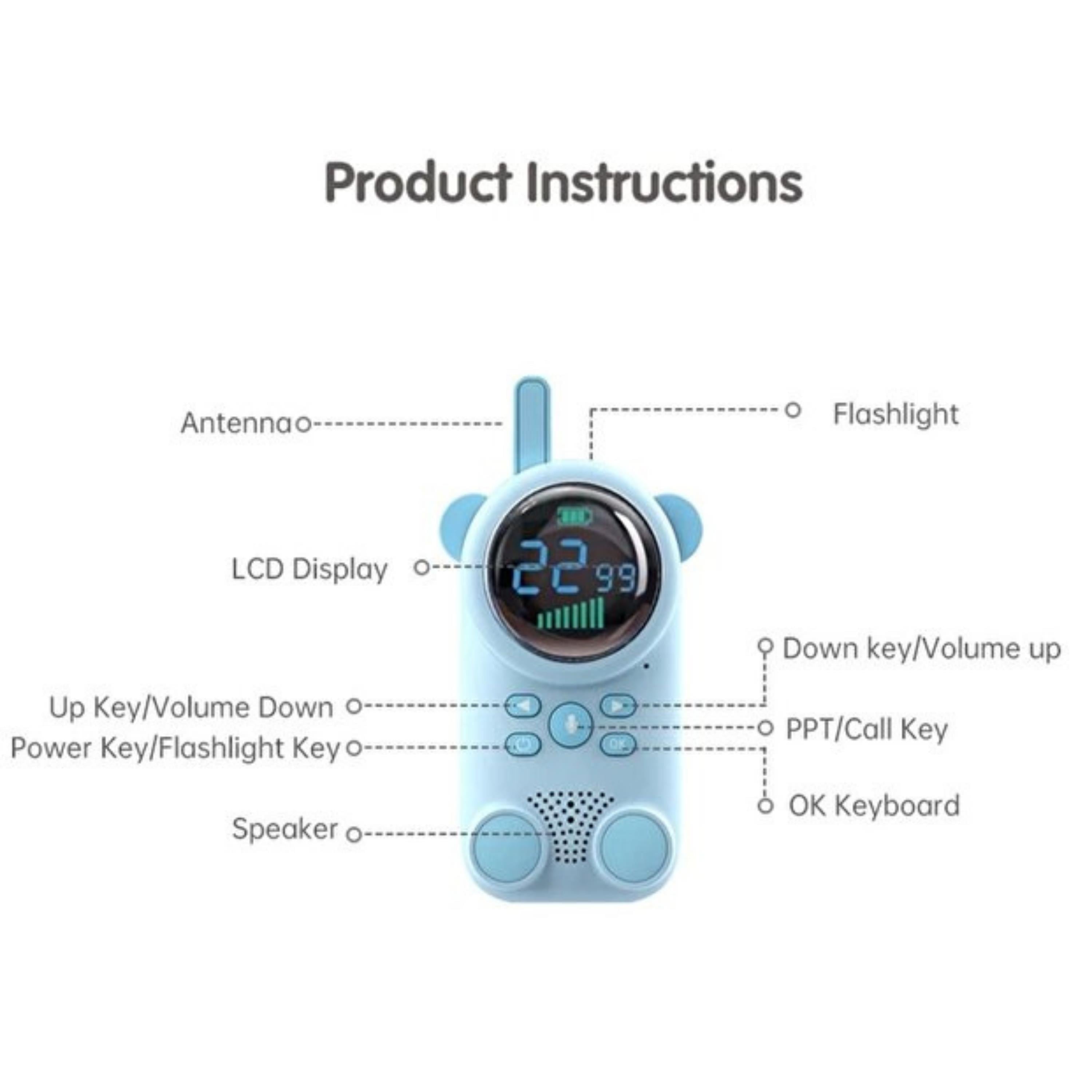 Pembe Walkie-Talkie 2 li Çocuk Telsizi 3 KM Menzilli Kablosuz Dijital Ekranlı Şarjlı 400mah Batarya