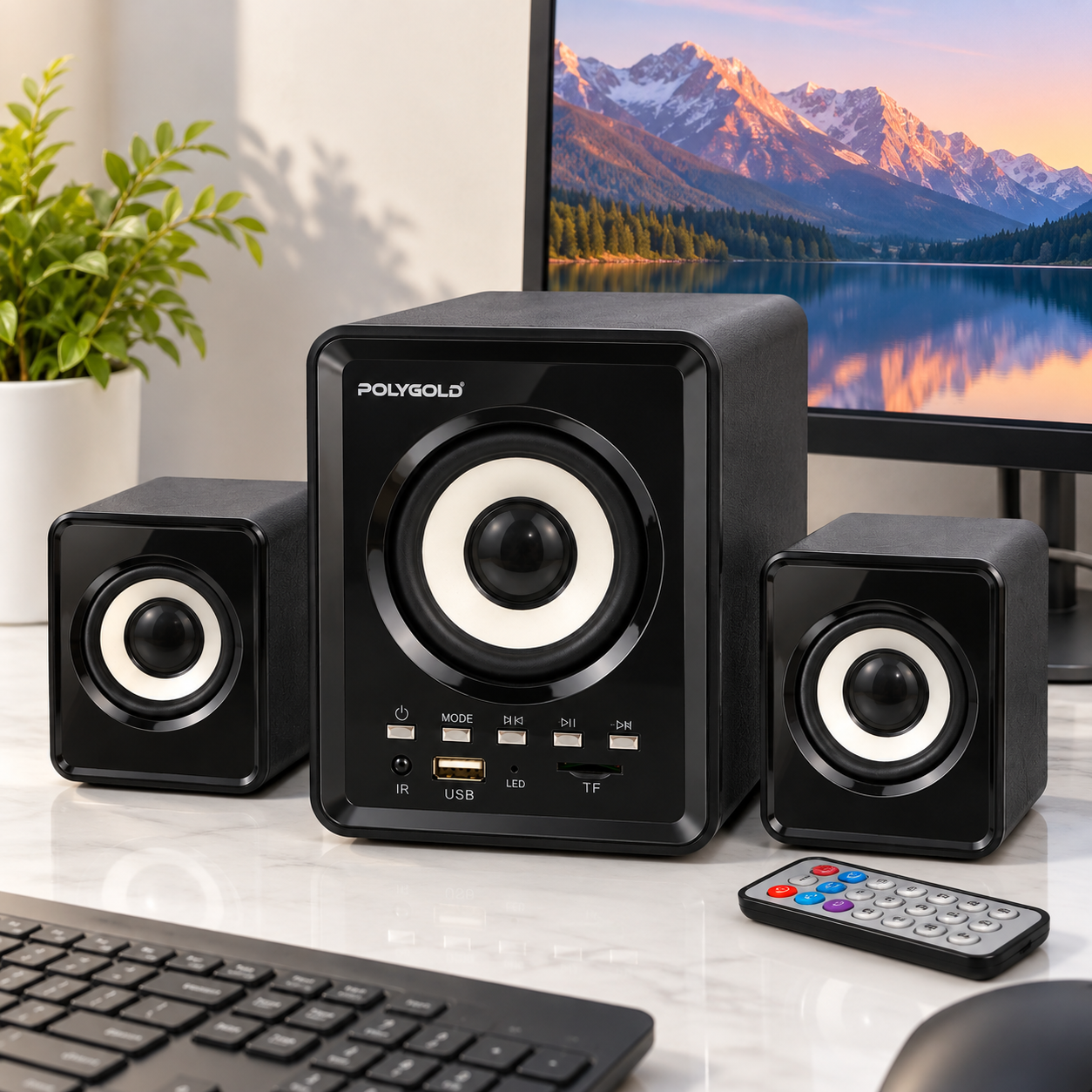 PG-202BT 2+1 Bluetooth Multimedia Bilgisayar Hoparlörü USB TF Kart FM Radyo Uzaktan Kumandalı 11W RMS Ses Sistemi