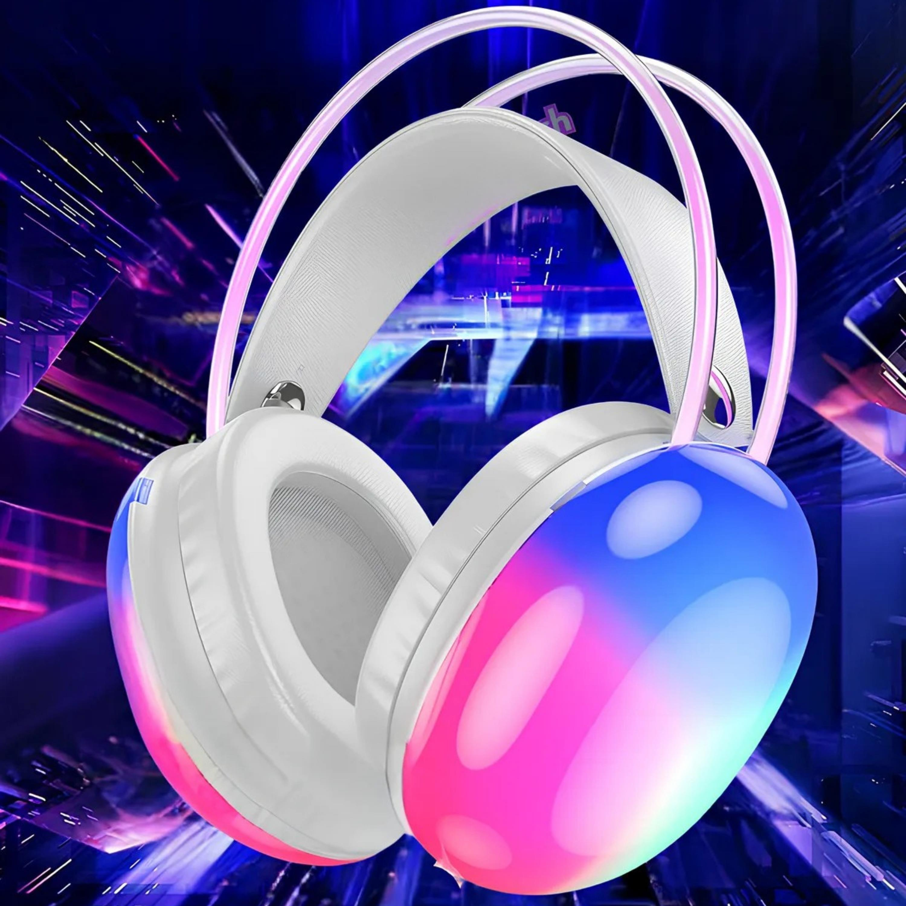 PG580 Oyuncu Kulaklığı RGB Işıklı Kablosuz Kulak Üstü Bluetooth Kulaklık Beyaz