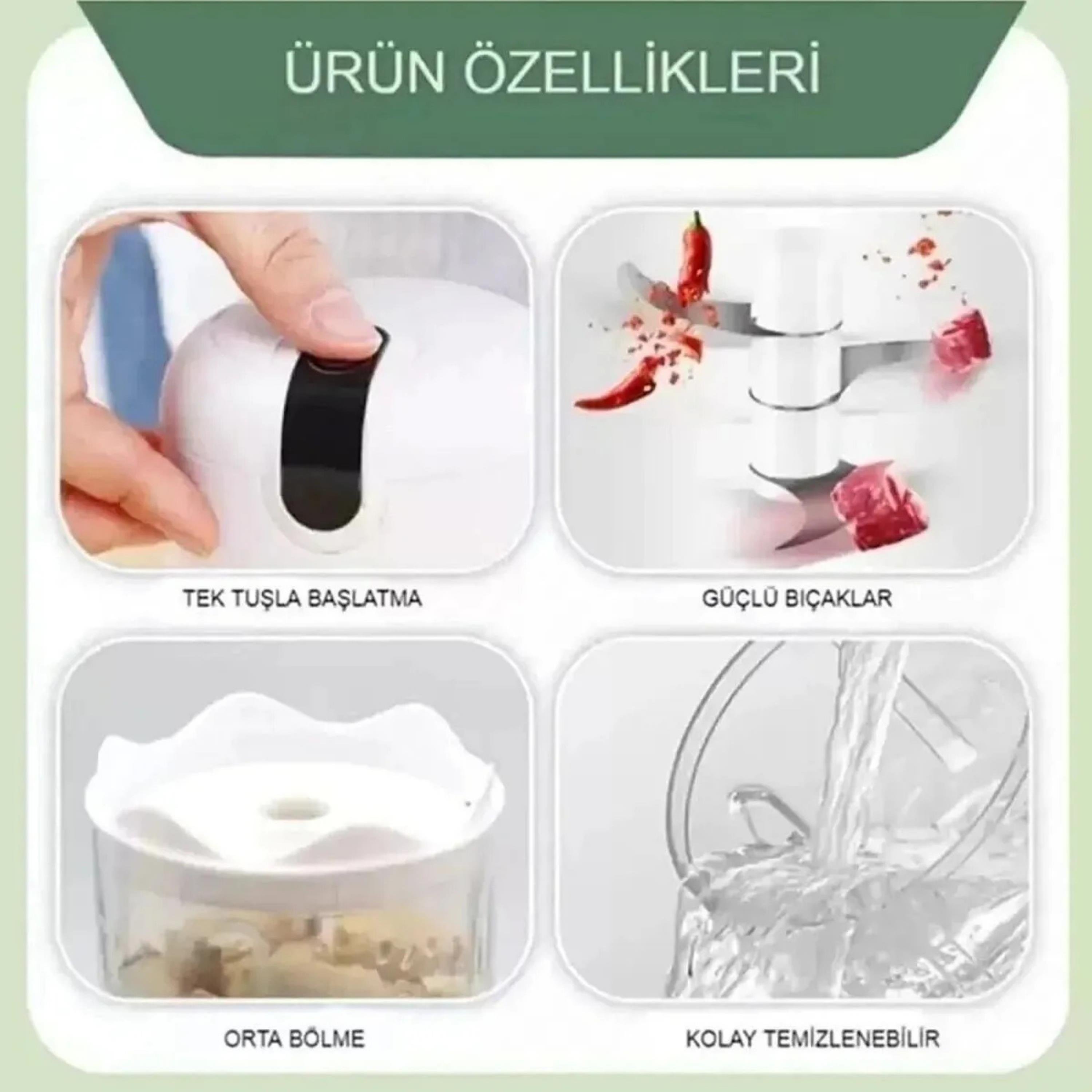 Pratik Mini El Rondosu Kablosuz Şarjlı Mini Blender Çelik 3 Bıçaklı Mutfak Robotu 