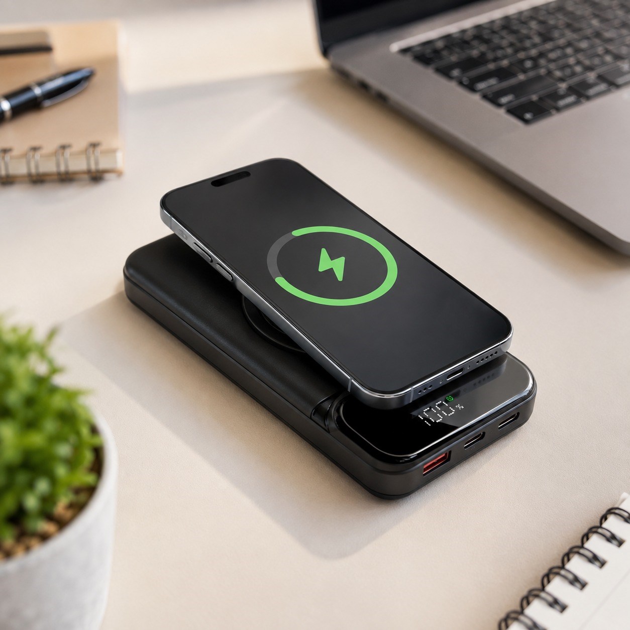 PW10 10.000 mAh Manyetik Kablosuz Powerbank 15W Kablosuz Şarj Dahili Çoklu Kablolu Dijital Ekranlı Taşınabilir Hızlı Şarj Cihazı Magsafe Powerbank