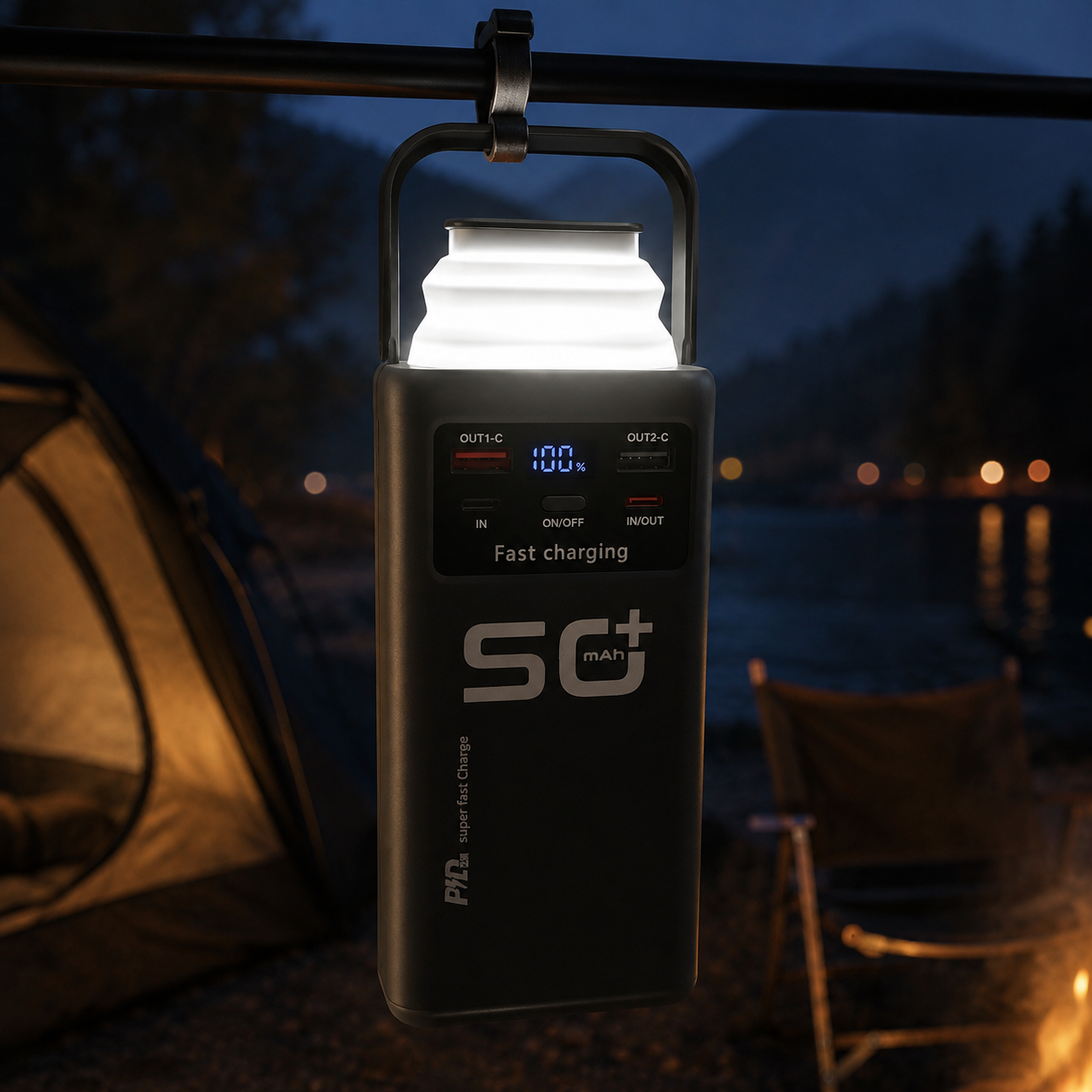 PW450 50000 mAh Yüksek Kapasiteli Powerbank 22.5W Hızlı Şarj Dijital Ekranlı LED Fenerli Dahili 4 Kablolu Çoklu Çıkışlı Taşınabilir Güç Kaynağı
