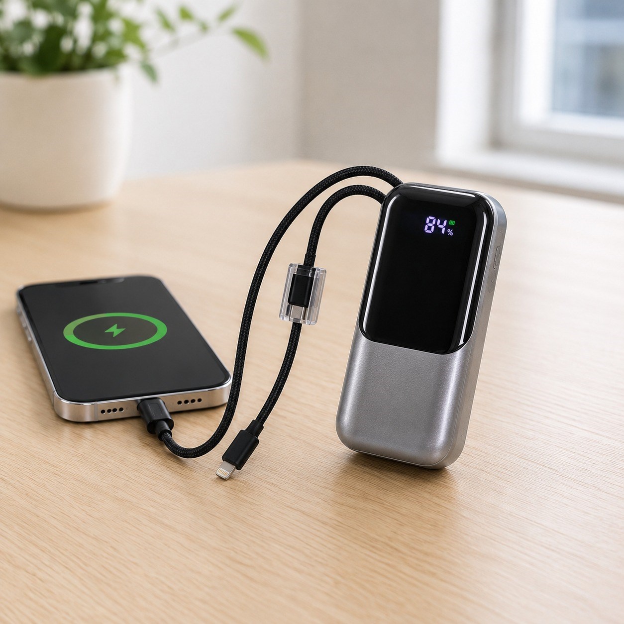 PW592 13000 mAh 22.5W Dijital Göstergeli Dahili Type-C ve Lightning Kablolu Taşınabilir Powerbank Çoklu Çıkışlı Şarj Cihazı
