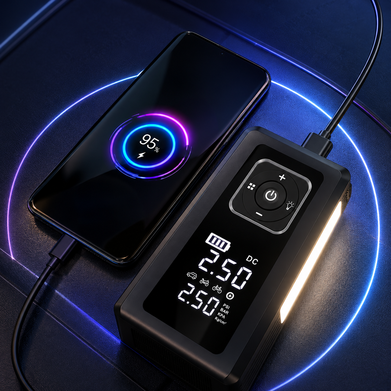 PW9080 5'i 1 Arada 10000 mAh Akü Takviye Cihazı 150 PSI Dijital Lastik Şişirme Pompası Taşınabilir Hava Kompresörü Powerbank LED Fener