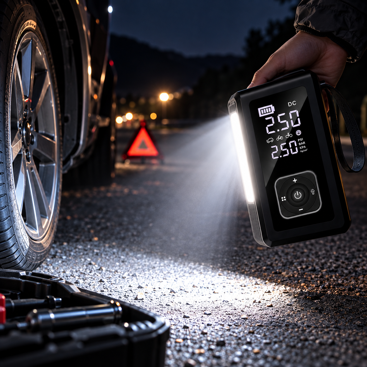 PW9080 5'i 1 Arada 10000 mAh Akü Takviye Cihazı 150 PSI Dijital Lastik Şişirme Pompası Taşınabilir Hava Kompresörü Powerbank LED Fener