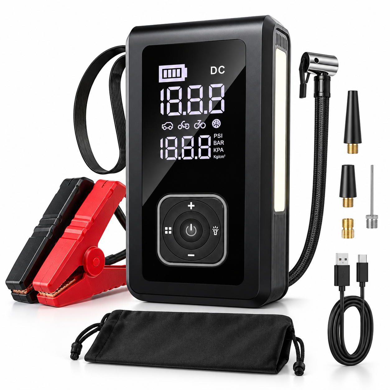 PW9080 5'i 1 Arada 10000 mAh Akü Takviye Cihazı 150 PSI Dijital Lastik Şişirme Pompası Taşınabilir Hava Kompresörü Powerbank LED Fener