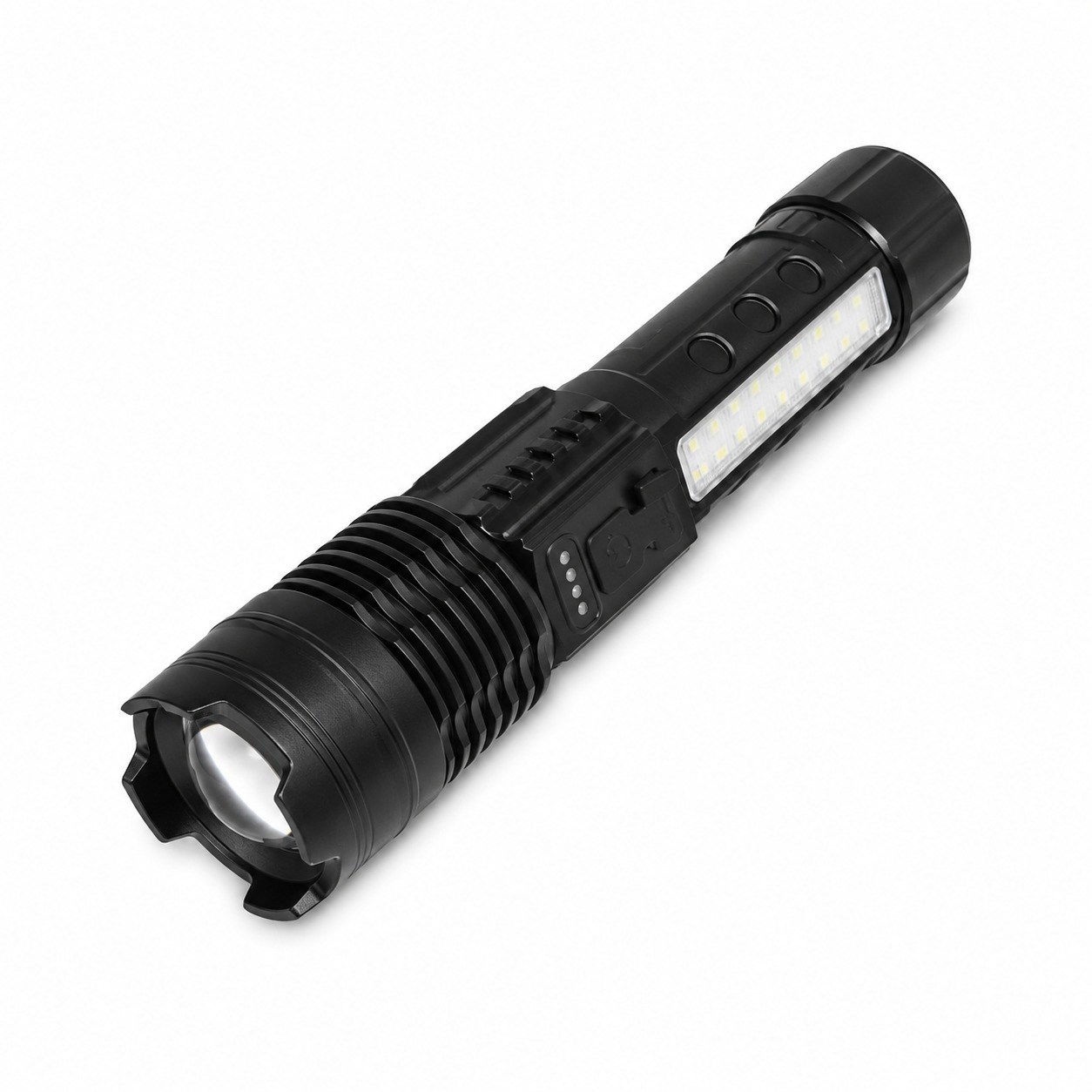 Q-MAX PS-2700 Şarjlı LED El Feneri 2000 Lümen 20W Güçlü Aydınlatma 7 Işık Modlu Ayarlanabilir Zoom Yan LED Type-C Şarjlı Kamp ve Acil Durum Feneri