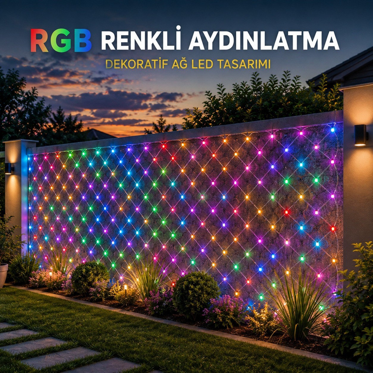 RGB Renkli Ağ LED Aydınlatma Dekoratif Çok Renkli Işık Bahçe Balkon Teras Çit Duvar Yılbaşı Parti ve Dış Mekan Süsleme Ledi