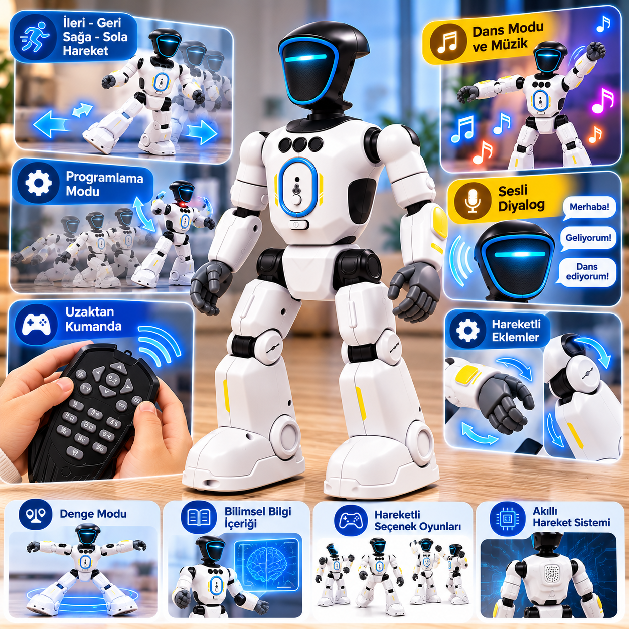Robix Yürüyen Yapay Zekalı Akıllı Robot Adam Uzaktan Kumandalı Dans Eden Konuşan Programlanabilir Eğitici Oyuncak