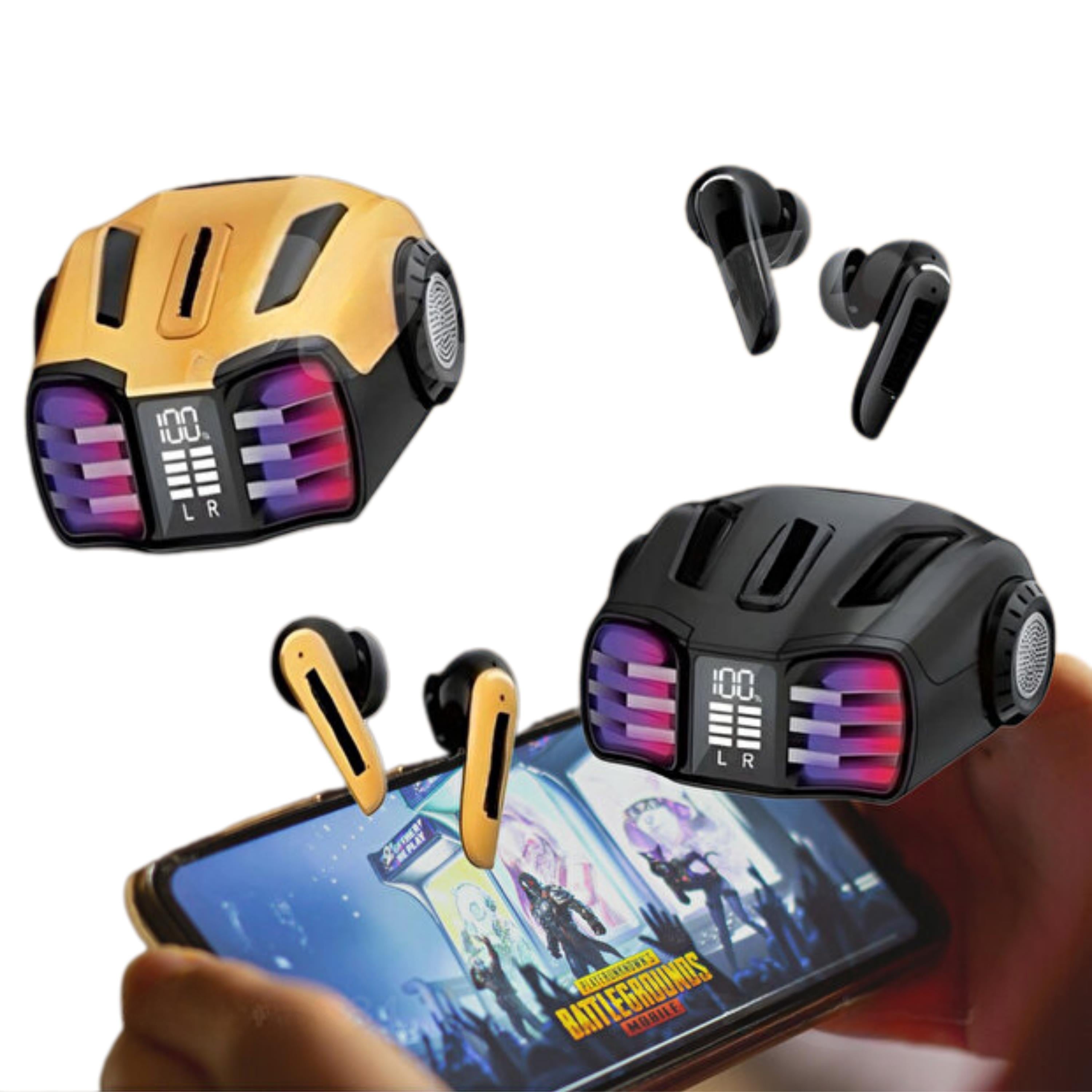 Sarı FB23 Profesyonel Oyuncu Kulaklığı Kablosuz Led Işıklı Dijital Göstergeli Silikon Başlıklı Bluetooth Kulaklık Dokunmatik Kontrollü Şarj Göstergeli Gaming Kulaklık