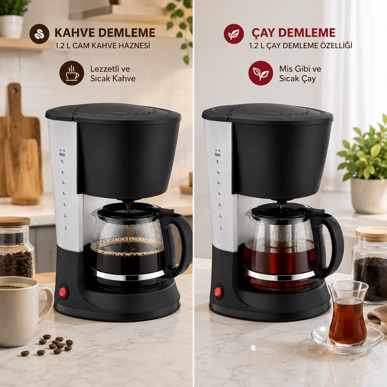 SCM2938 Filtre Kahve Ve Çay Demleme Makinesi 1.2 L Cam Hazneli Yıkanabilir Filtreli Damlama Önleyici Sistemli Kahve Makinesi 800W