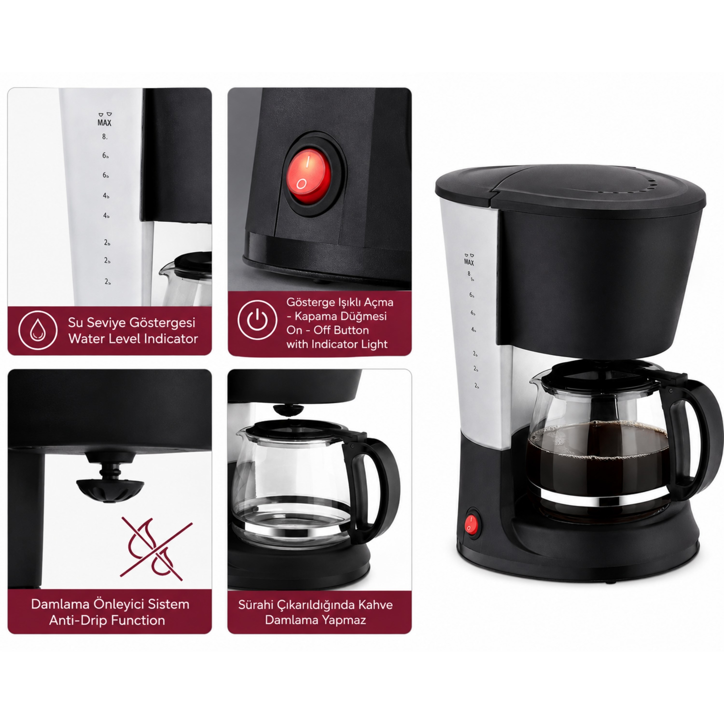 SCM2938 Filtre Kahve Ve Çay Demleme Makinesi 1.2 L Cam Hazneli Yıkanabilir Filtreli Damlama Önleyici Sistemli Kahve Makinesi 800W
