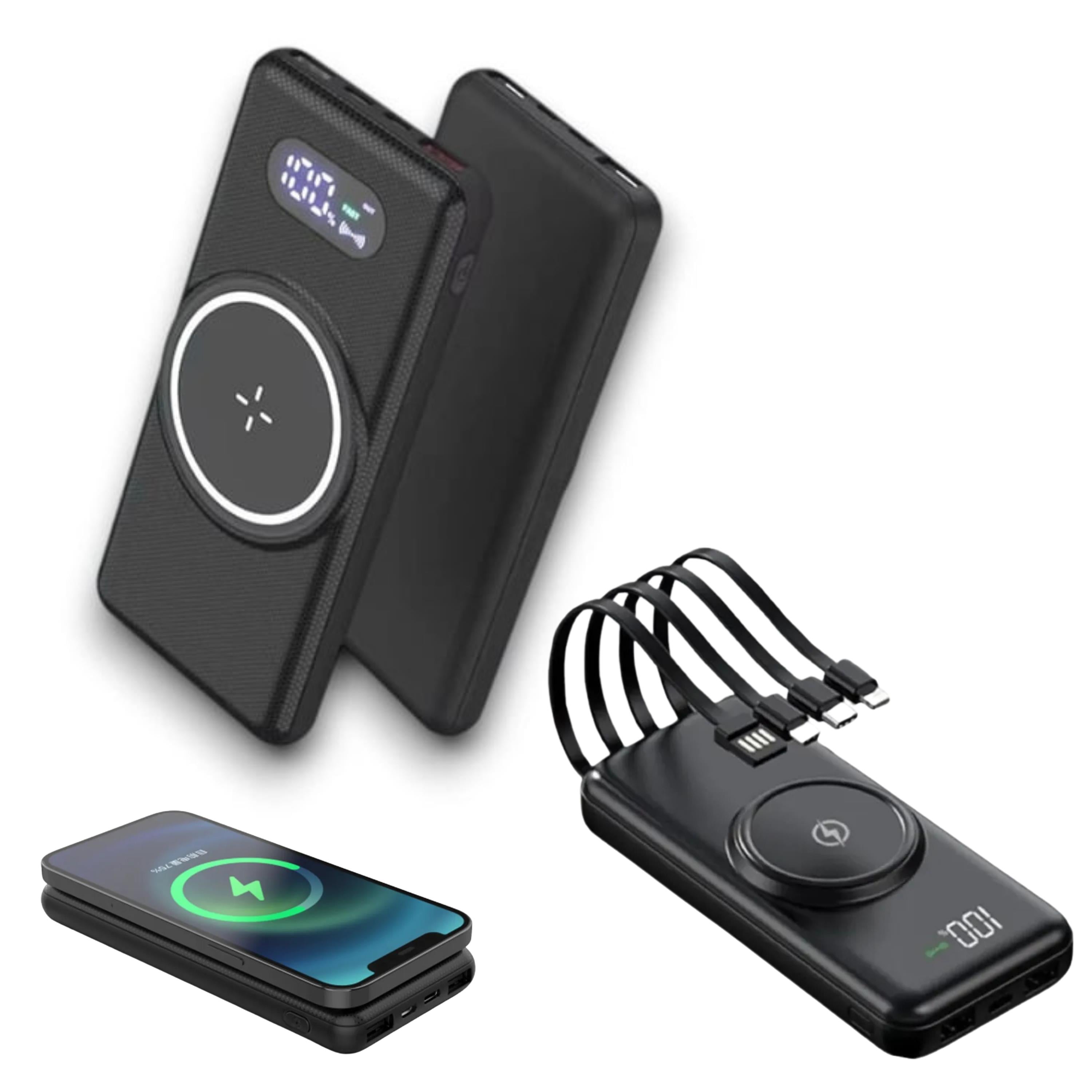 Siyah 10.000 Mah Dijital Göstergeli Hızlı Şarj Destekli Magsafe 4 Çıkışlı Powerbank