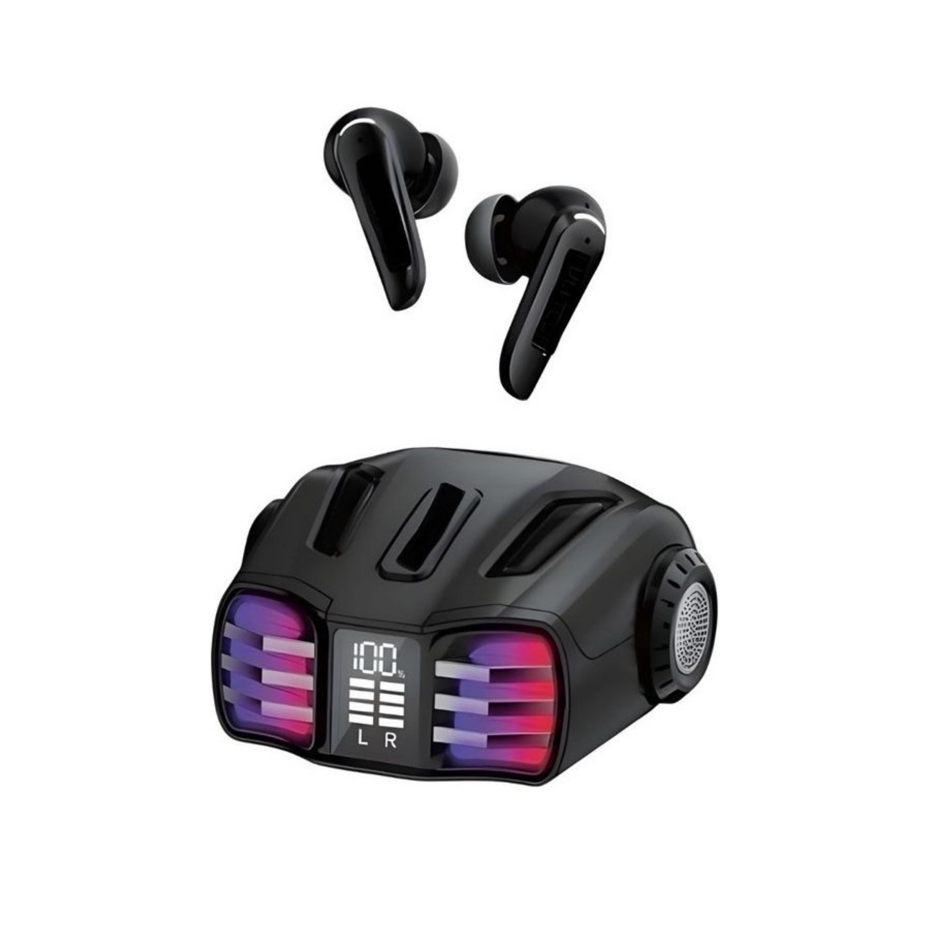 Siyah FB23 Profesyonel Oyuncu Kulaklığı Kablosuz Led Işıklı Dijital Göstergeli Silikon Başlıklı Bluetooth Kulaklık Dokunmatik Kontrollü Şarj Göstergeli Gaming Kulaklık