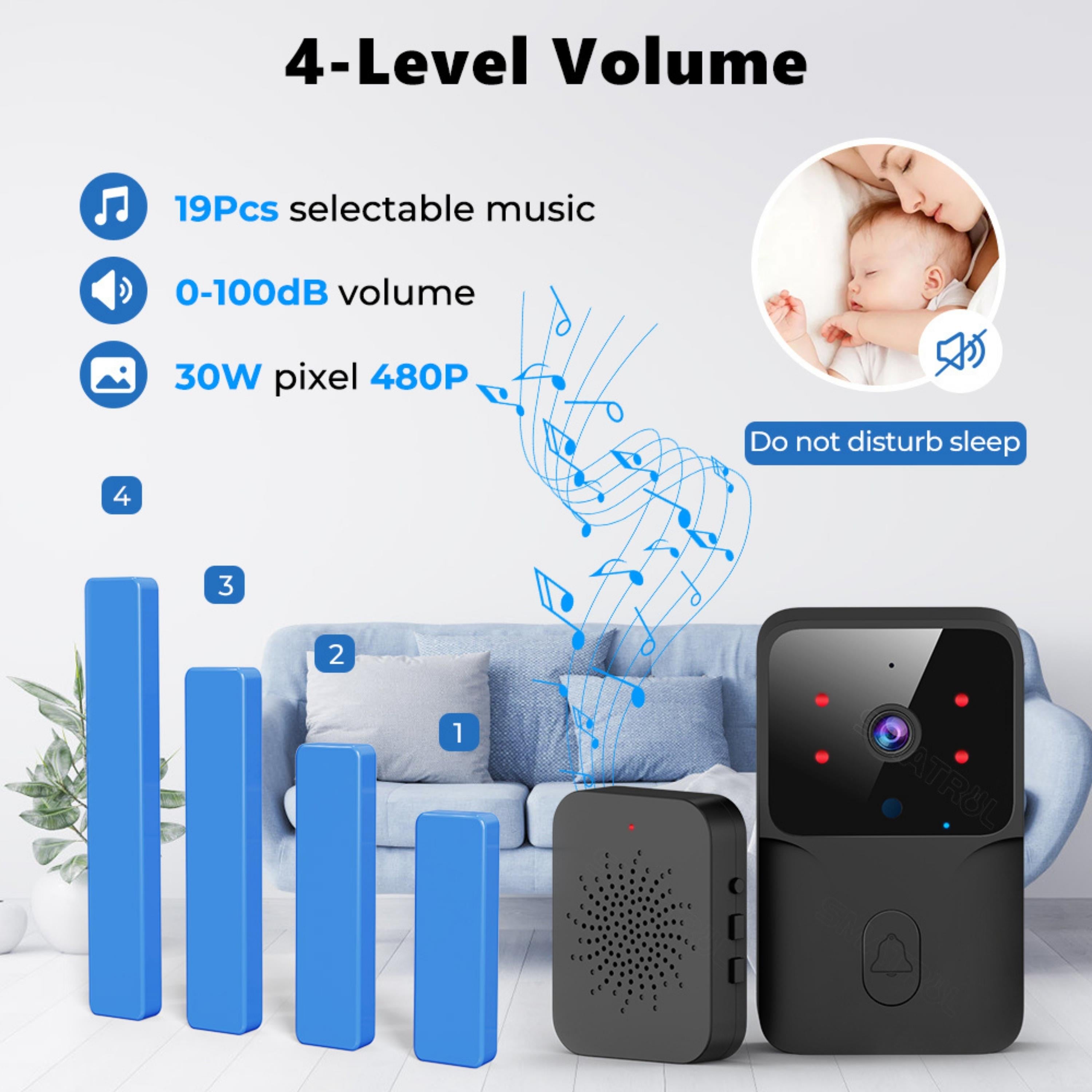 Siyah Kameralı Akıllı Kapı Zili Kamera Sistemli Mini Doorbell Görüntülü Kapı Zili Hareket Sensörlü Gece Görüşlü Ev Ofis Güvenlik Şarjlı Kapı Zili