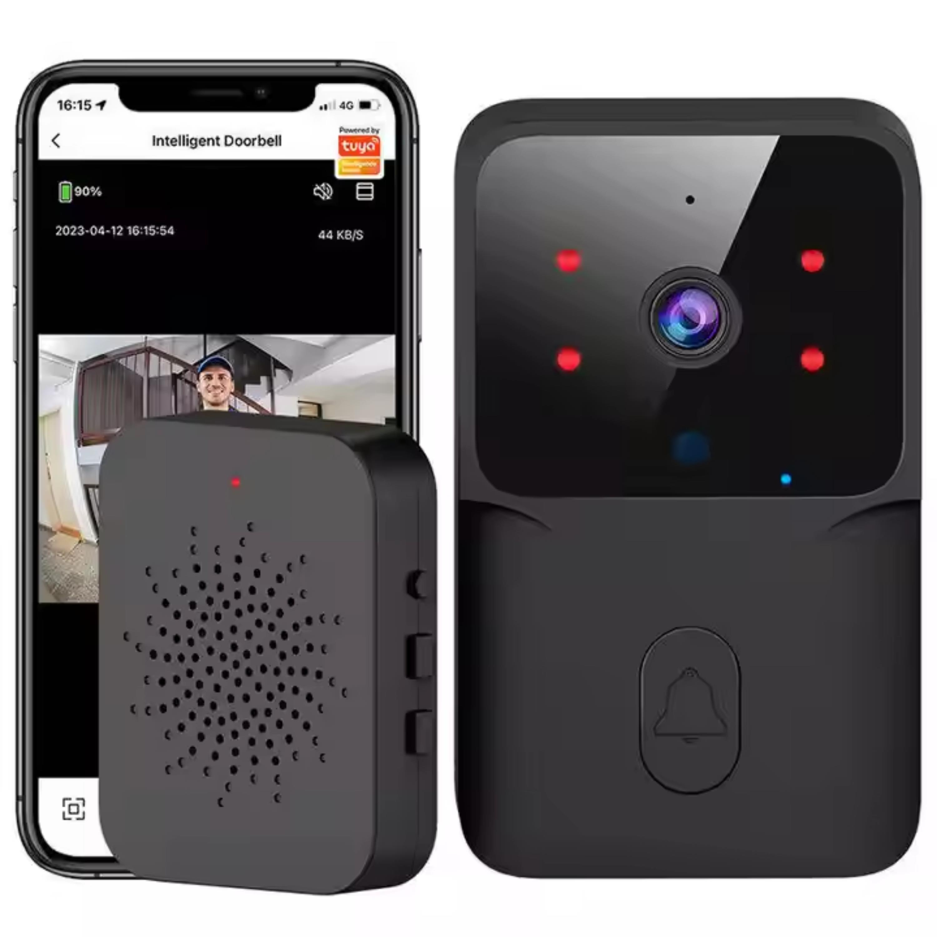 Siyah Kameralı Akıllı Kapı Zili Kamera Sistemli Mini Doorbell Görüntülü Kapı Zili Hareket Sensörlü Gece Görüşlü Ev Ofis Güvenlik Şarjlı Kapı Zili