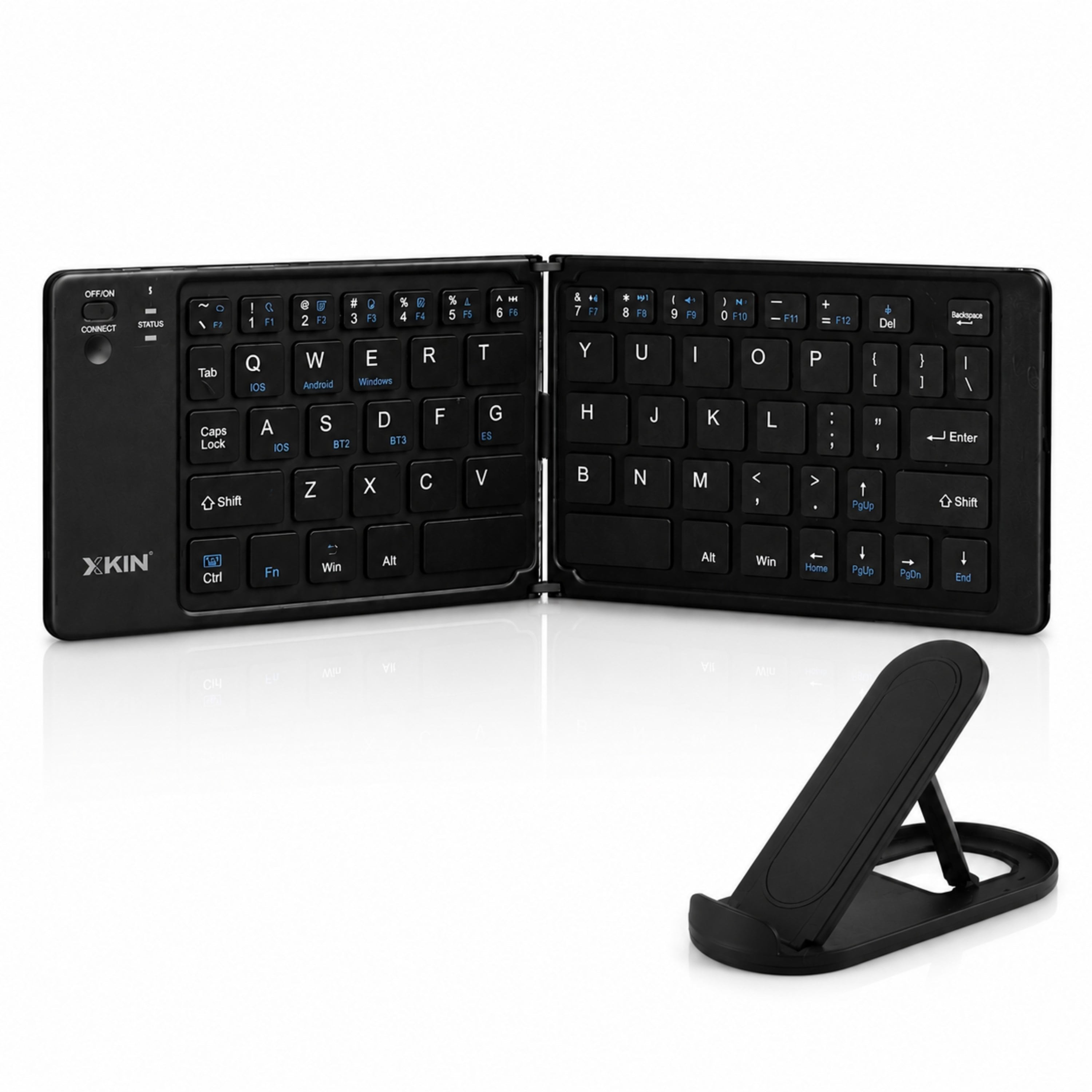 Siyah Katlanabilir Kablosuz Bluetooth Klavye Çoklu Cihaz Destekli Şarj Edilebilir Mini Taşınabilir Klavye Telefon Tablet Bilgisayar Uyumlu Telefon Standlı