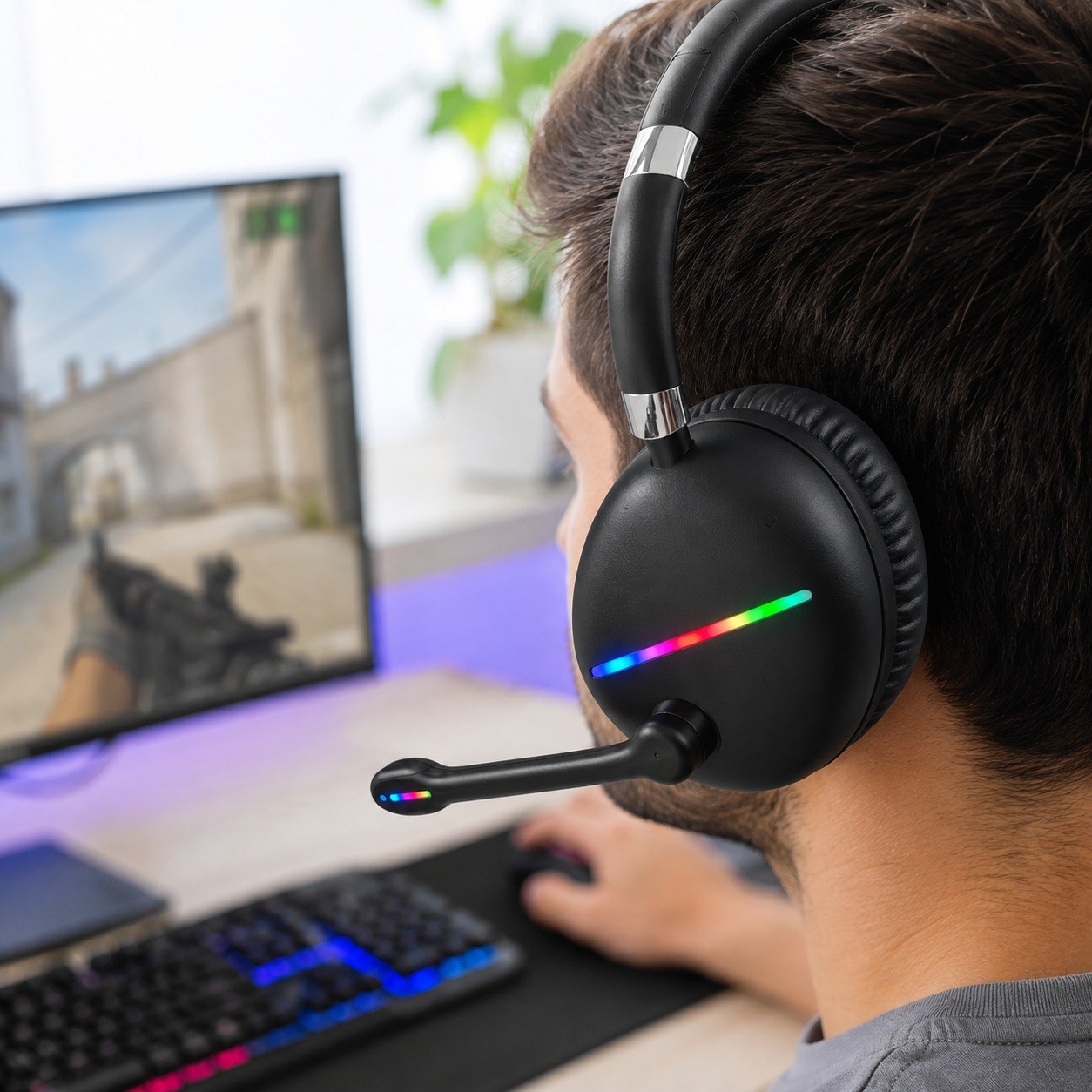 Siyah Max17 RGB Aydınlatmalı Bluetooth 5.0 Kablosuz Kulak Üstü Oyuncu Kulaklığı Mikrofonlu 40 mm Güçlü Ses TF Kart Destekli Type C Şarjlı Gaming Headset