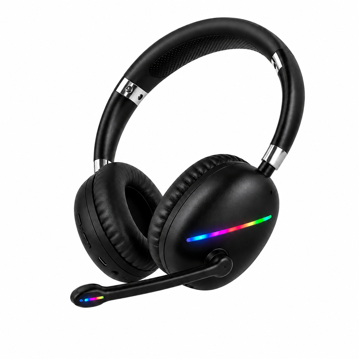 Siyah Max17 RGB Aydınlatmalı Bluetooth 5.0 Kablosuz Kulak Üstü Oyuncu Kulaklığı Mikrofonlu 40 mm Güçlü Ses TF Kart Destekli Type C Şarjlı Gaming Headset