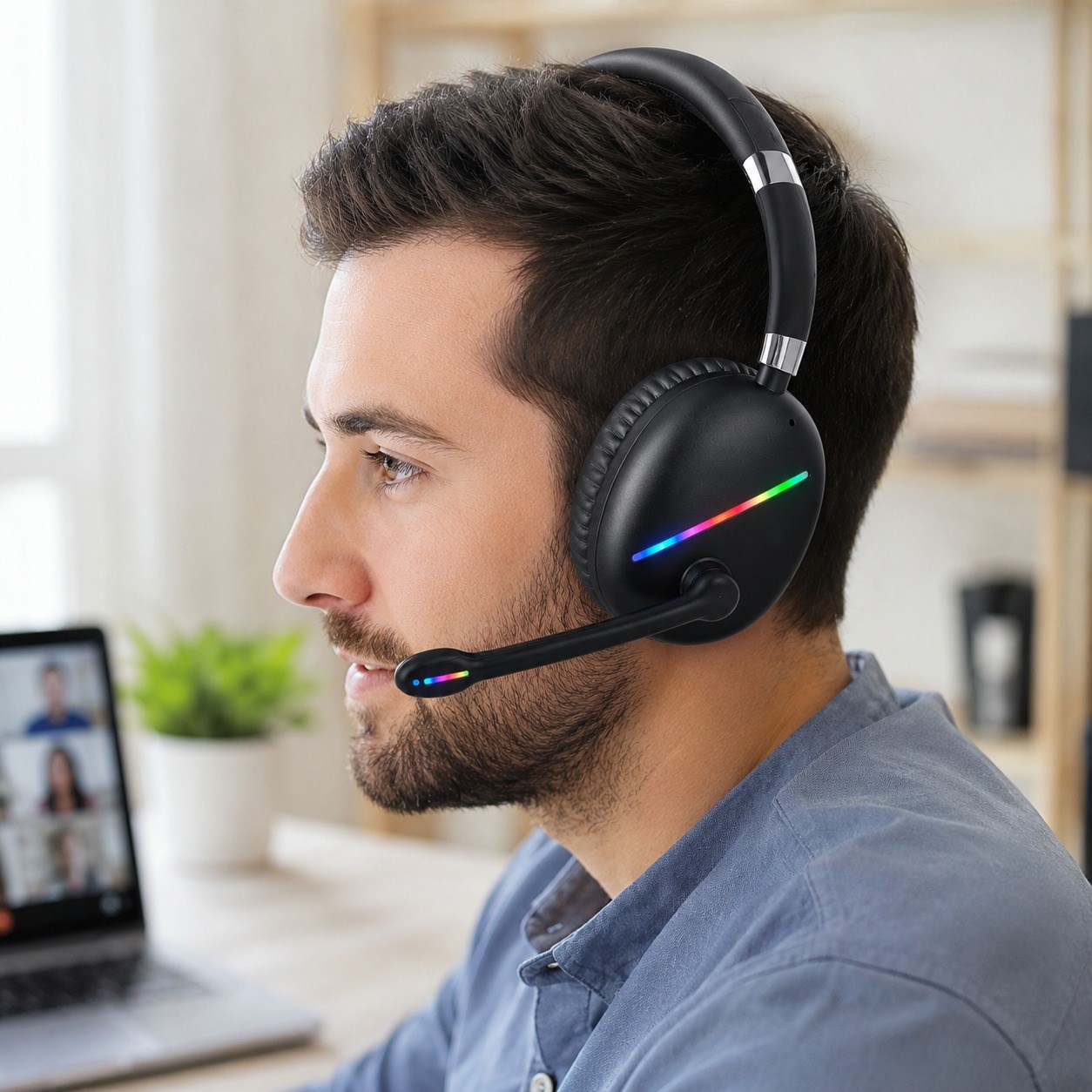 Siyah Max17 RGB Aydınlatmalı Bluetooth 5.0 Kablosuz Kulak Üstü Oyuncu Kulaklığı Mikrofonlu 40 mm Güçlü Ses TF Kart Destekli Type C Şarjlı Gaming Headset
