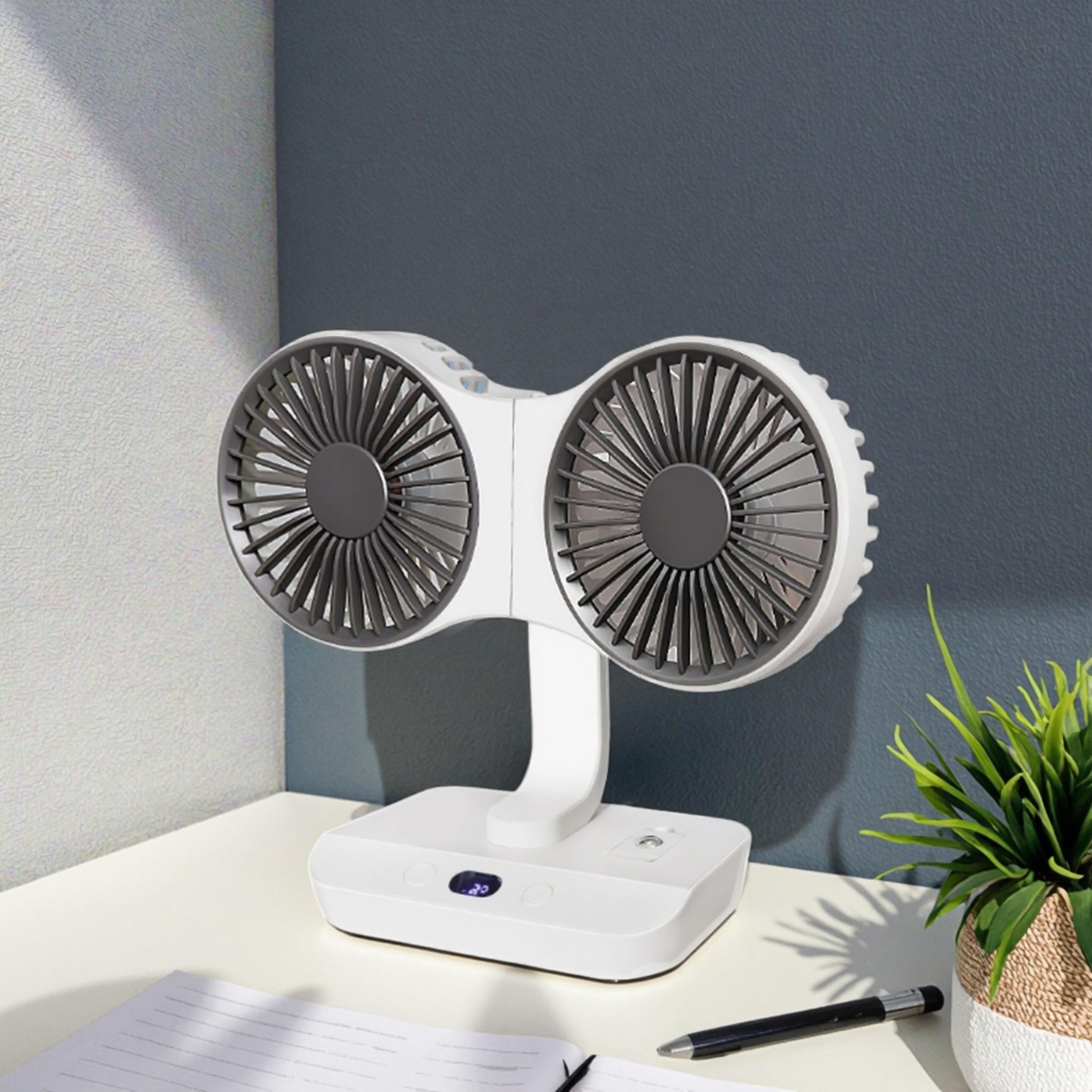 SP01 2 Fanlı Masa Fanı Masa ve Monteli Fan Çift Başlıklı Sessiz Çalışan Ayarlanabilir Oynar Başlıklı Mini Vantilatör