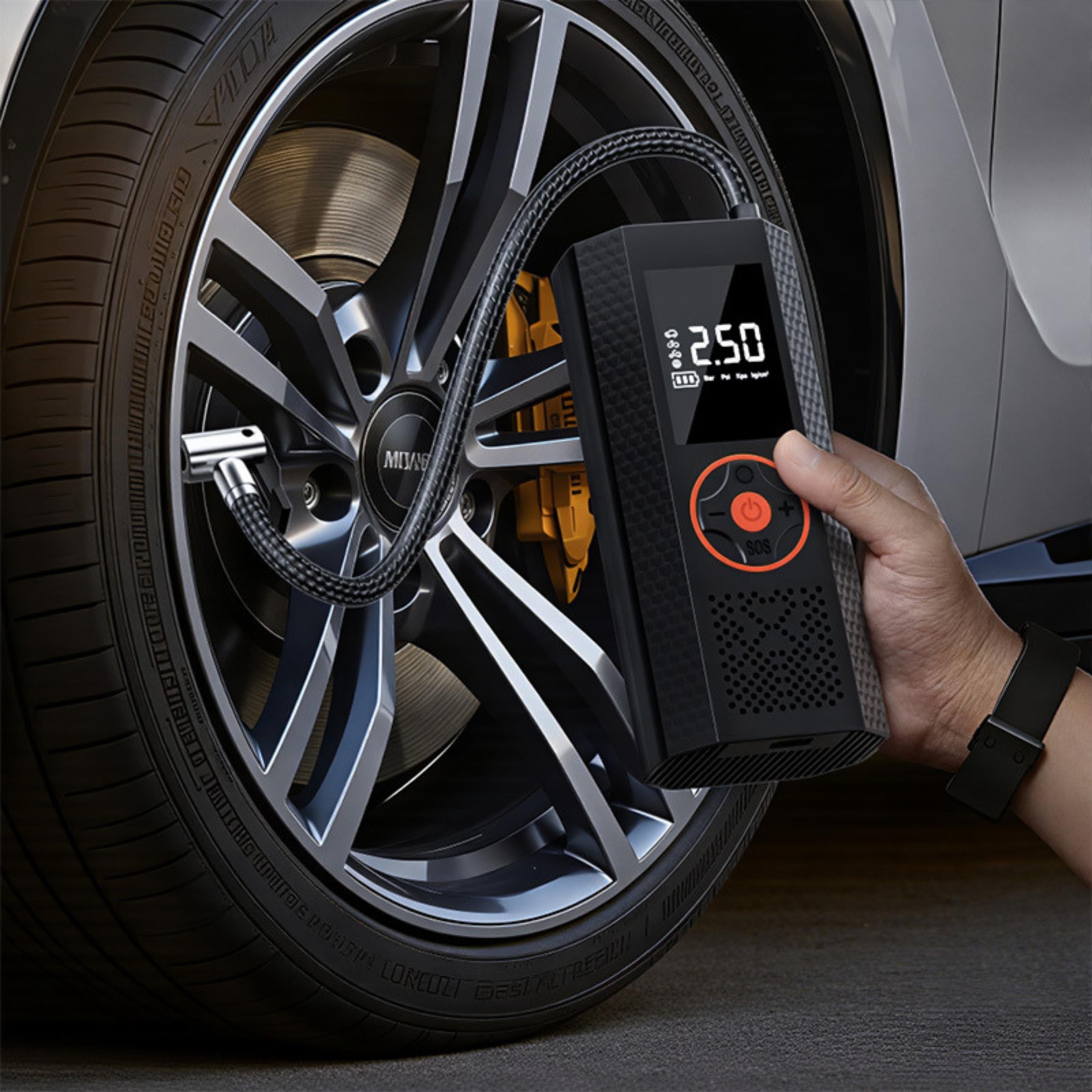 ST-5537 12000 mah Akü Takviye Cihazı Şarjlı Taşınabilir Hava Kompresörü Dijital Ekranlı Araç Lastik Bisiklet Top Şişirme Güçlü Motorlu Araç Pompası