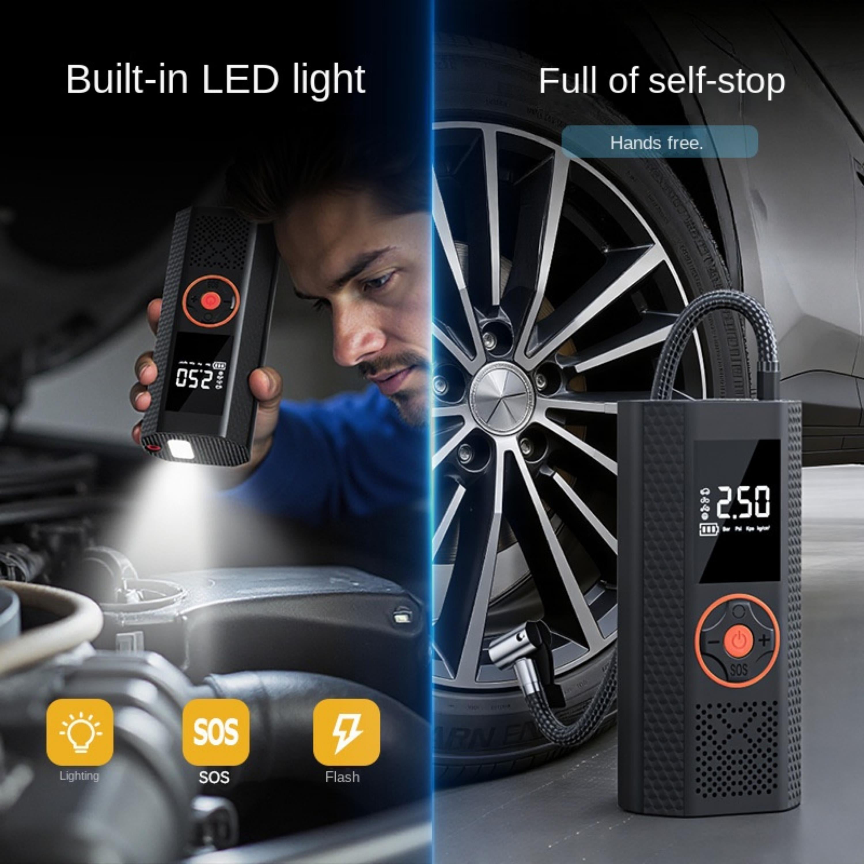ST-5537 12000 mah Akü Takviye Cihazı Şarjlı Taşınabilir Hava Kompresörü Dijital Ekranlı Araç Lastik Bisiklet Top Şişirme Güçlü Motorlu Araç Pompası