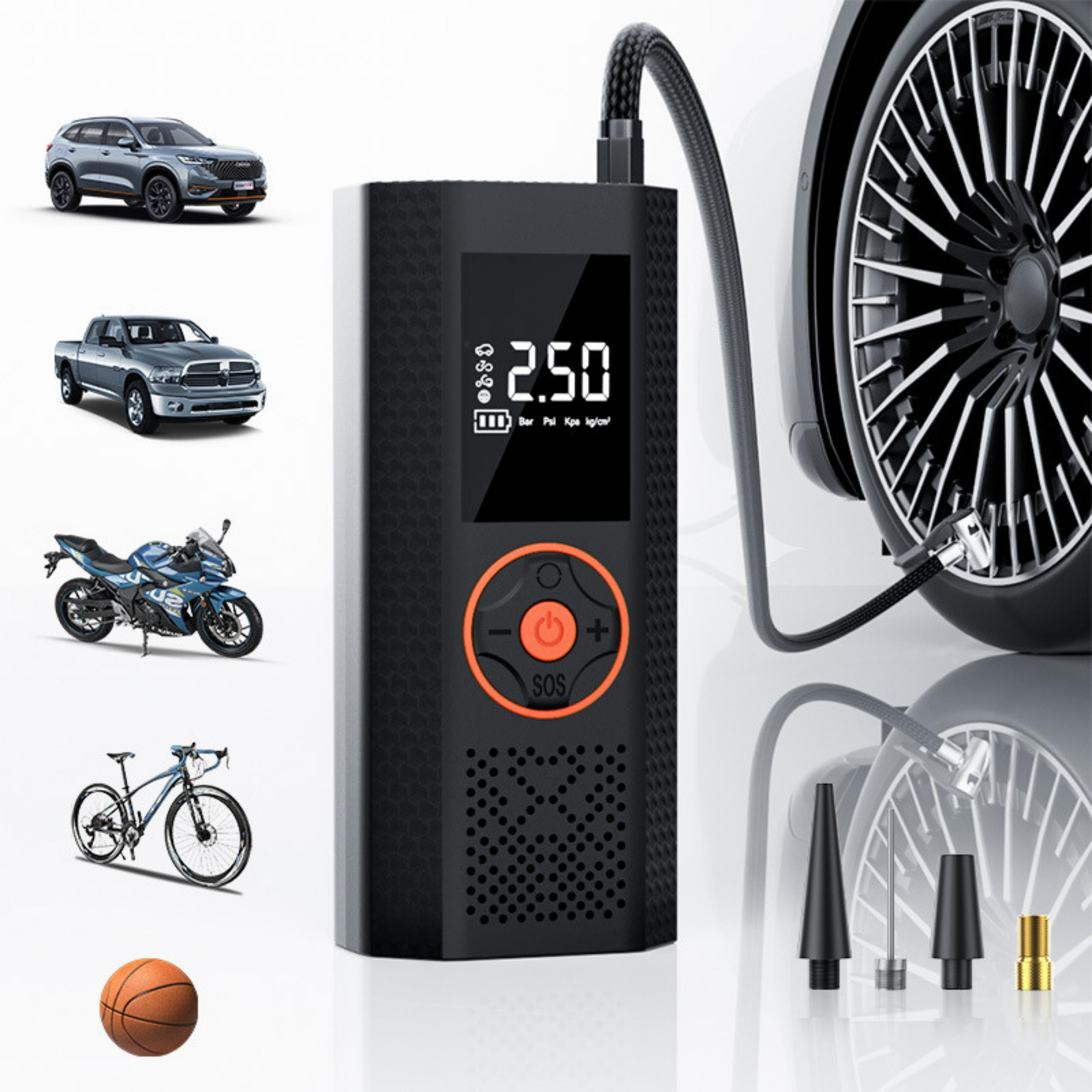 ST-5537 12000 mah Akü Takviye Cihazı Şarjlı Taşınabilir Hava Kompresörü Dijital Ekranlı Araç Lastik Bisiklet Top Şişirme Güçlü Motorlu Araç Pompası