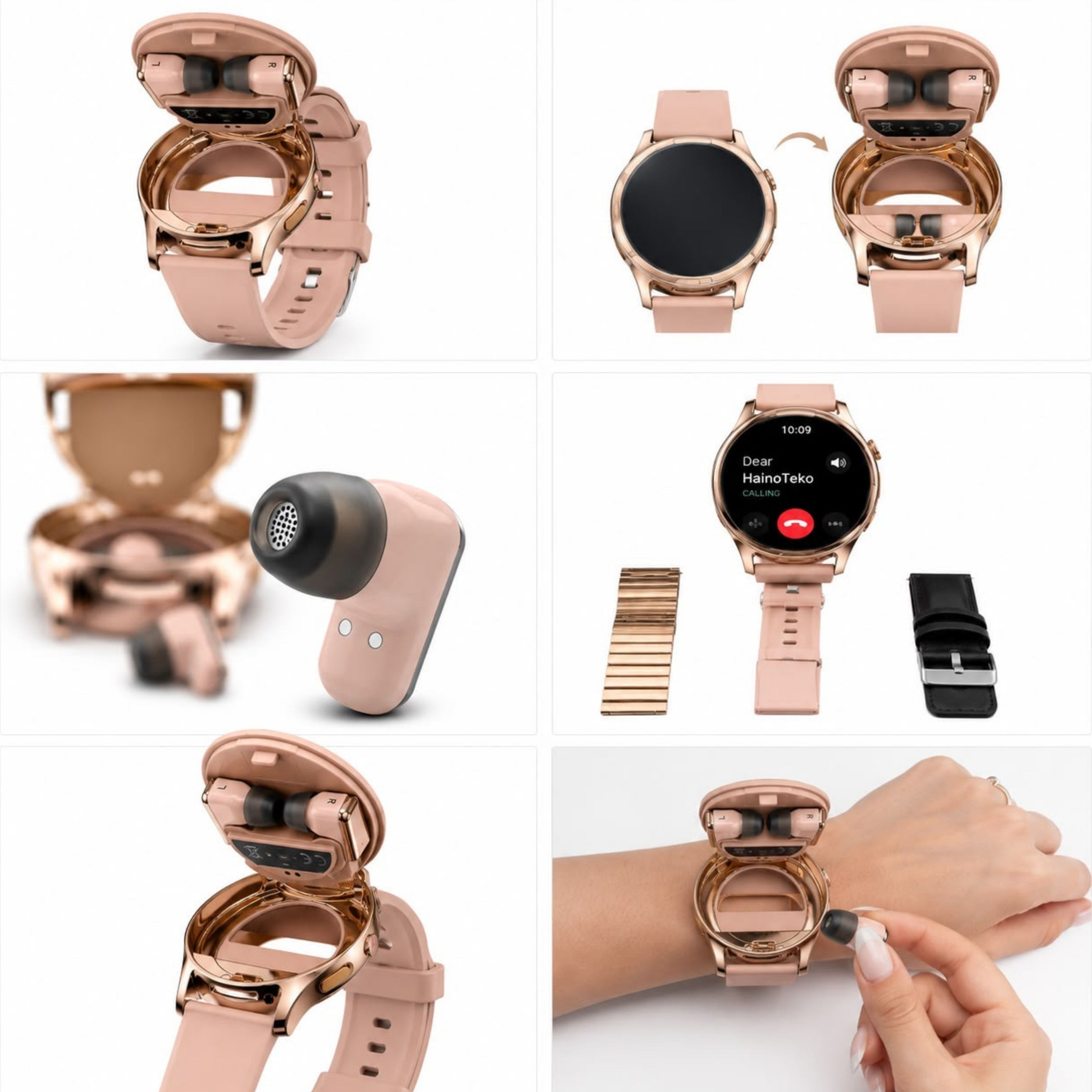 ST9 Watch Buds Kadın Akıllı Saat ve Kablosuz Bluetooth Kulaklık Seti AMOLED Ekran Bluetooth Arama Suya Dayanıklı 3 Kordonlu Kadın Smart Watch