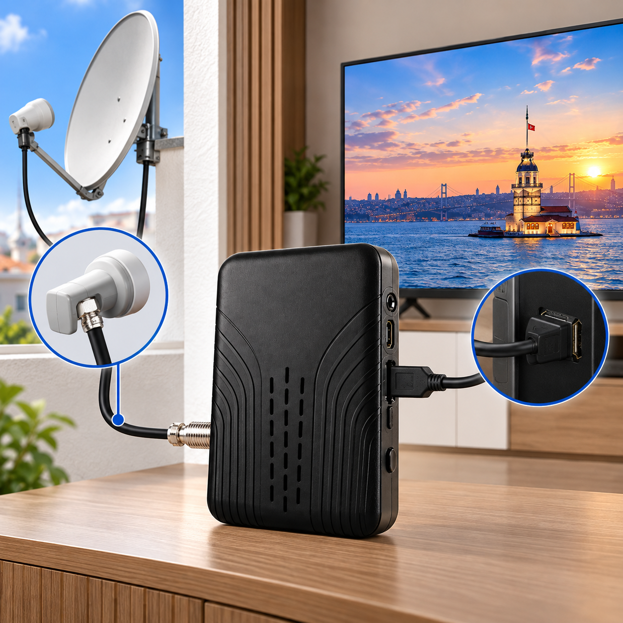 Sungate WiFi Destekli Full HD Mini Dijital Uydu Alıcısı HDMI USB Girişli Uzaktan Kumandalı Uydu Cihazı